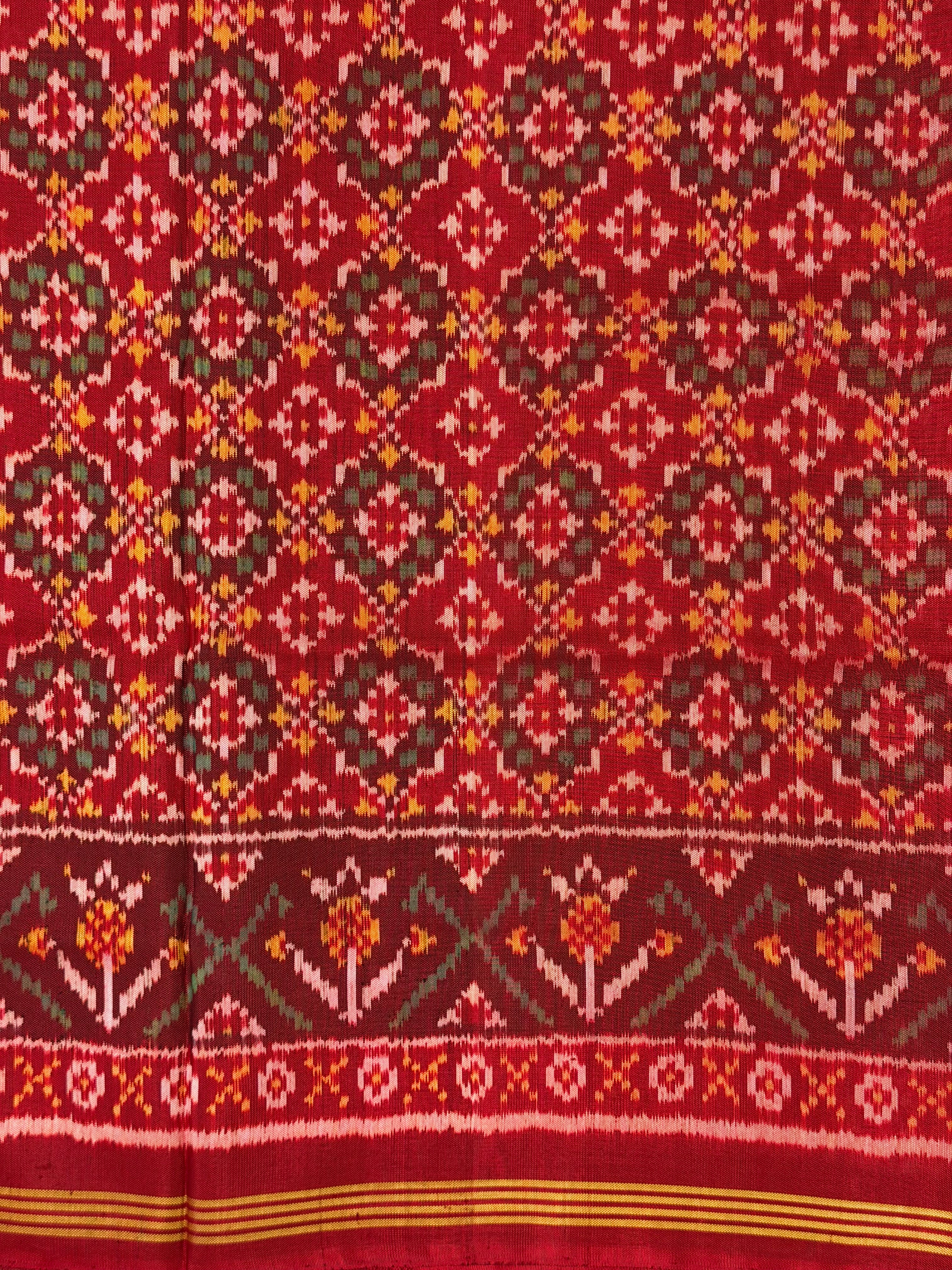 Handwoven Patola Silk Saree Button Ful Red