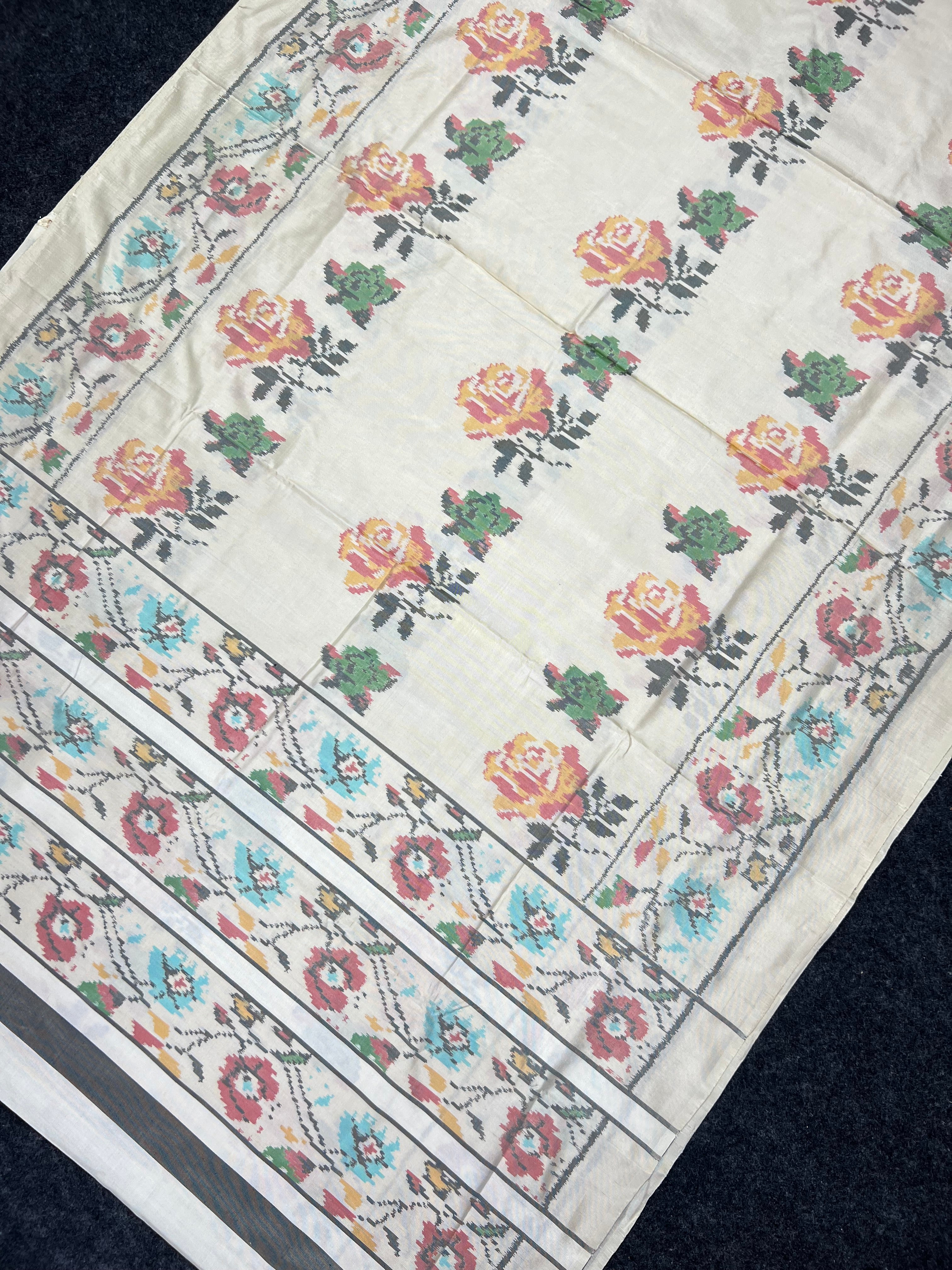 Rose Design Exclusive Handwoven Patola Silk Saree