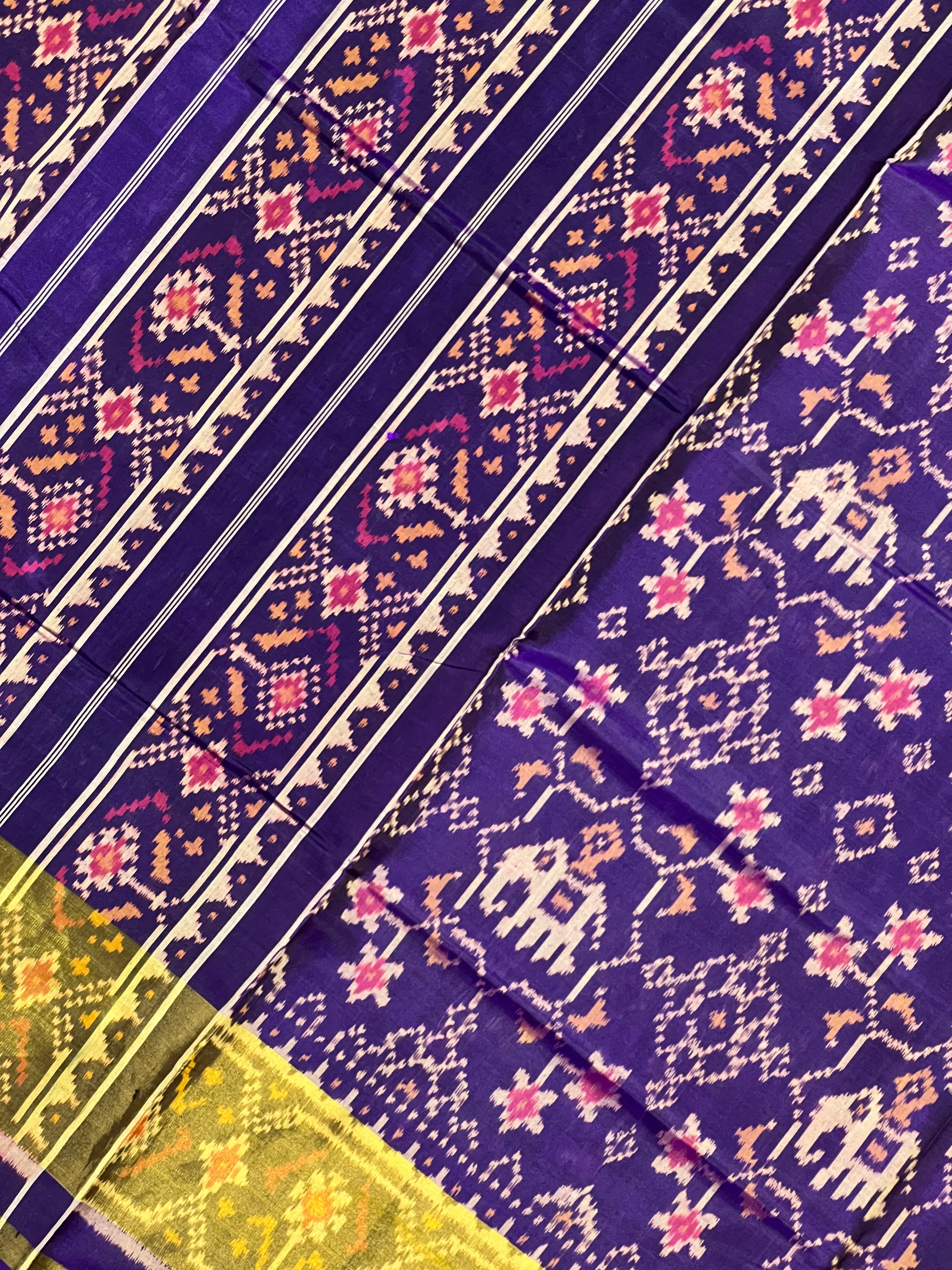 Dark Purple Fusion Design Handwoven Patola Silk Saree