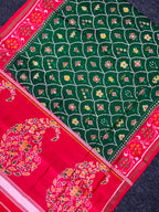 Fancy Design Red-Green Handwoven Patola Silk Saree