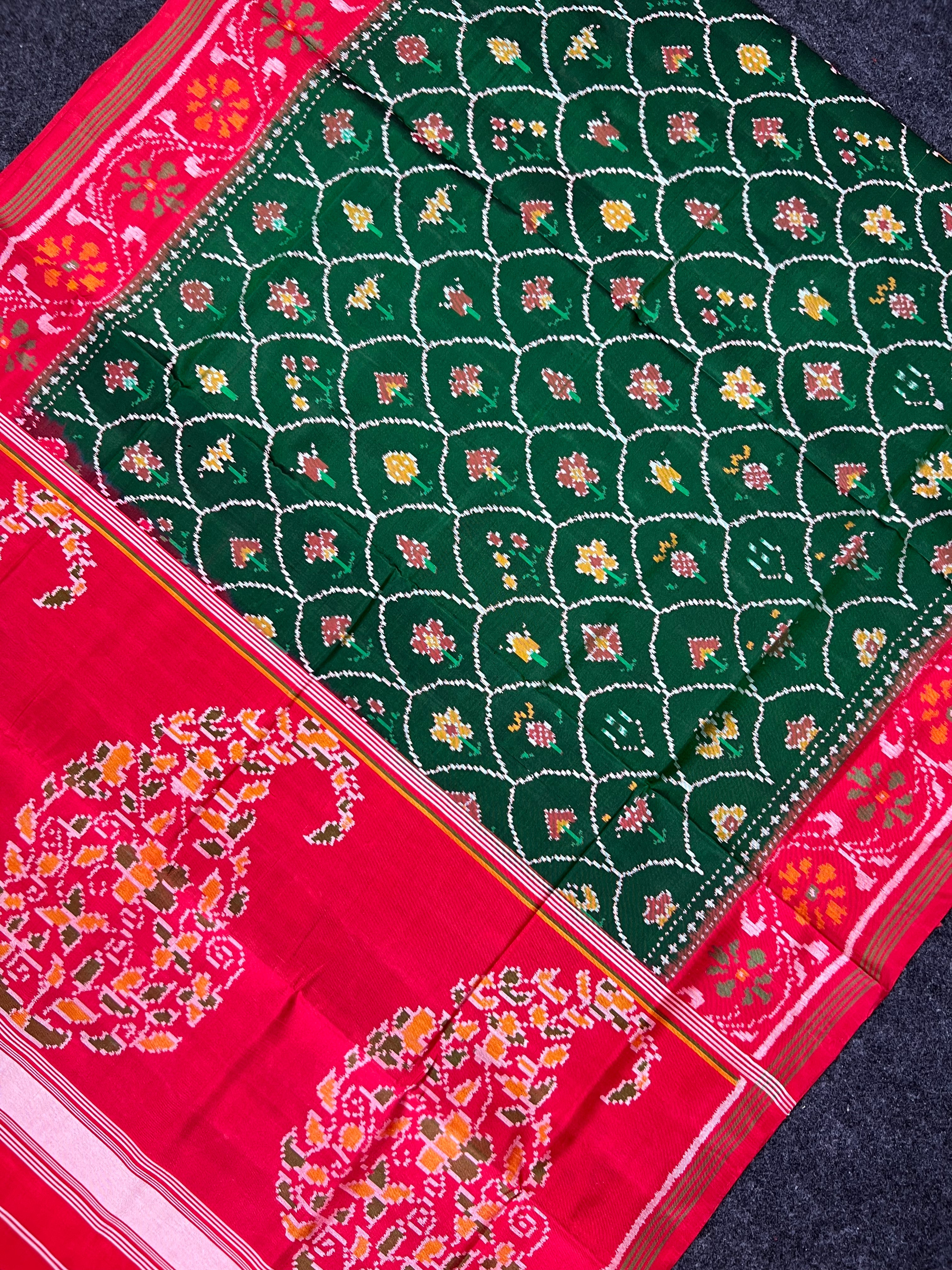 Fancy Design Red-Green Handwoven Patola Silk Saree