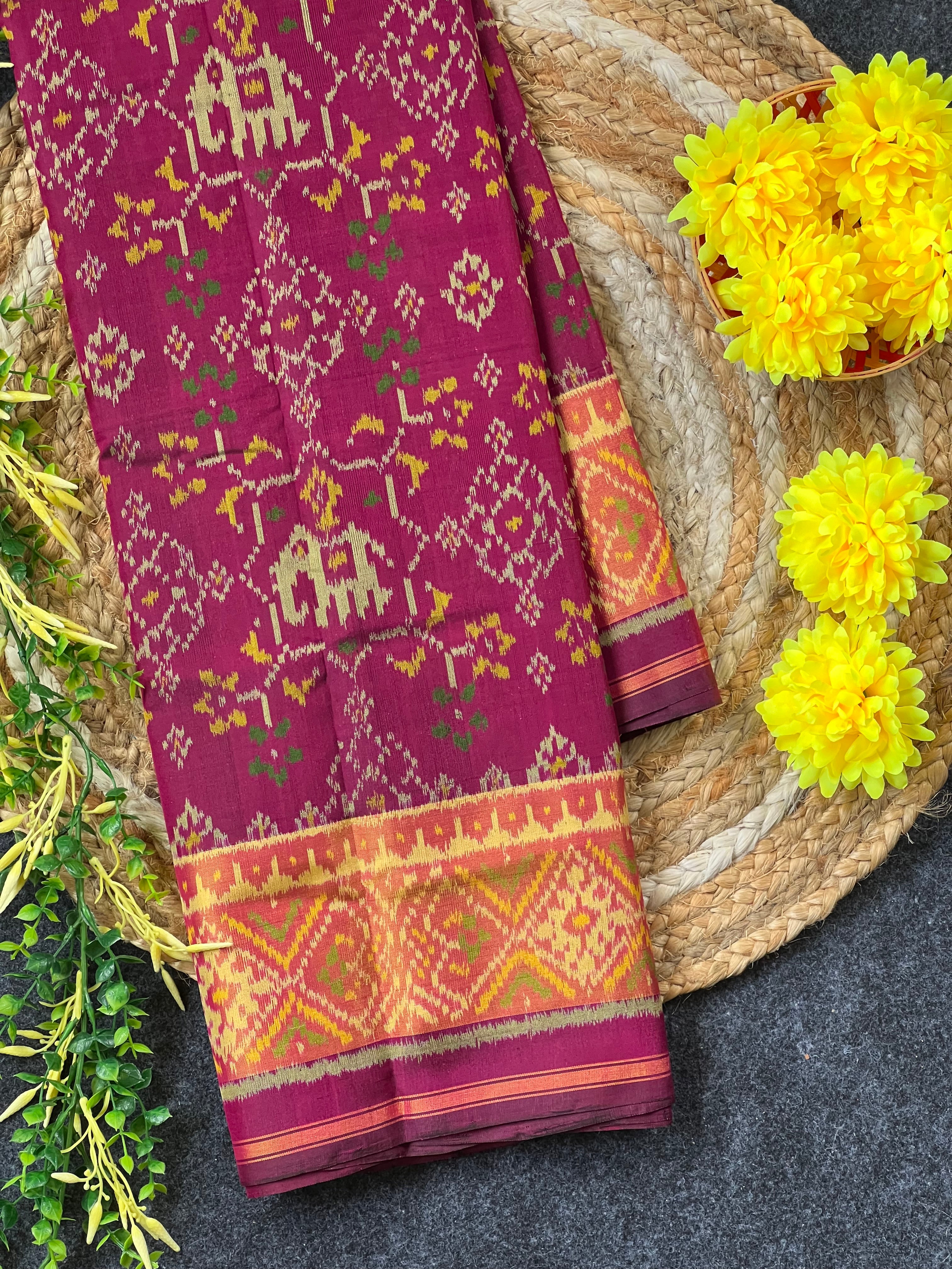 Navratna With Elephant Design Handwoven Patola Silk Saree