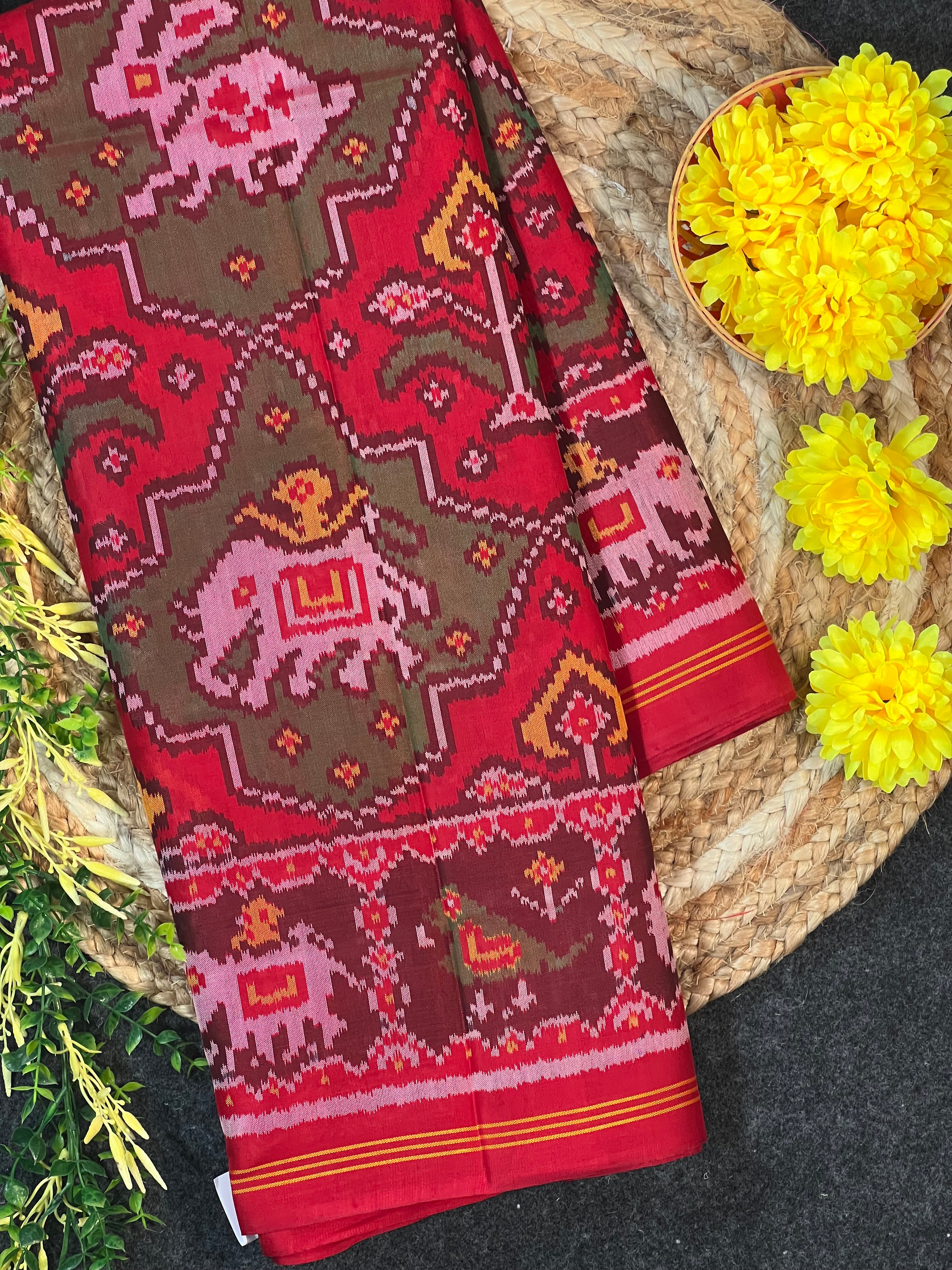 Handwoven Patola Silk Saree Elephant Designer