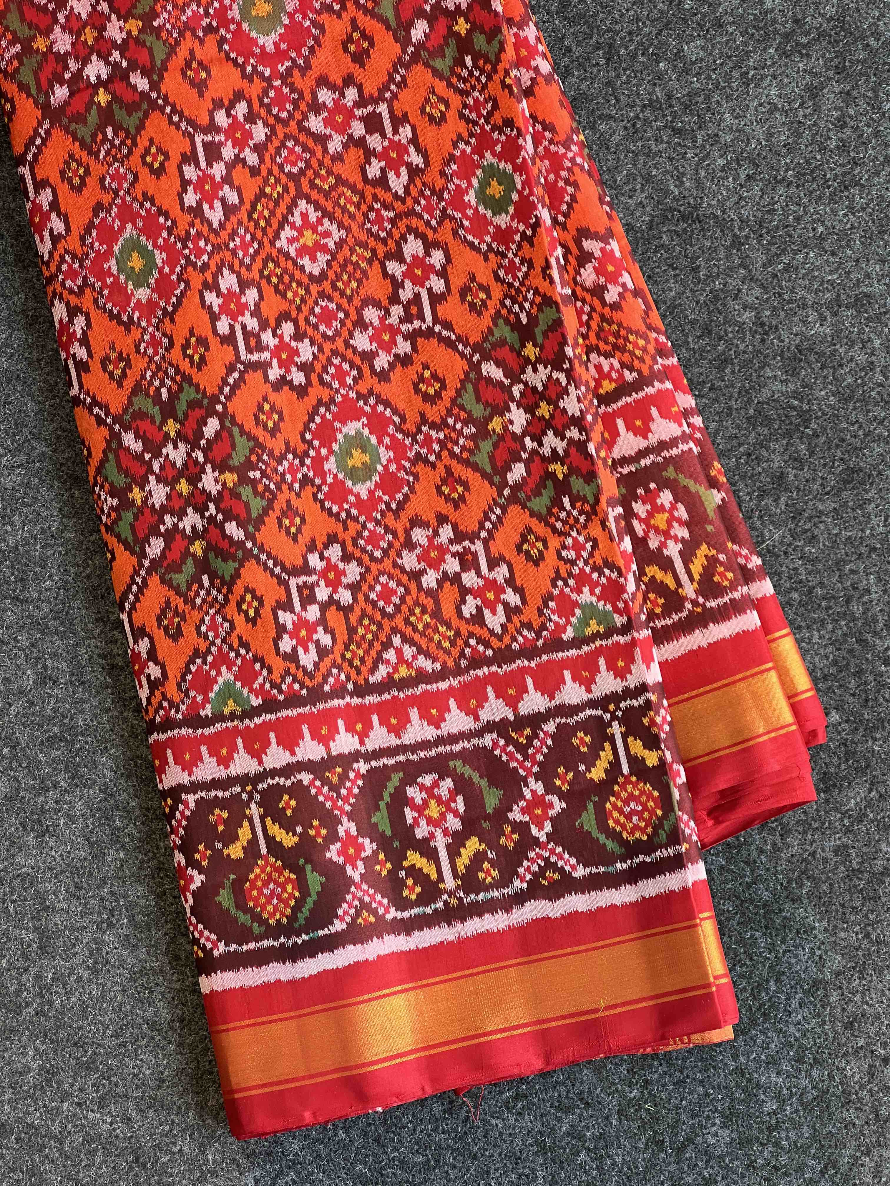 Orange Navratna Traditional Design Handwoven Patola Silk Saree