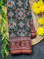 Fusion Design Black Handwoven Patola Silk Saree