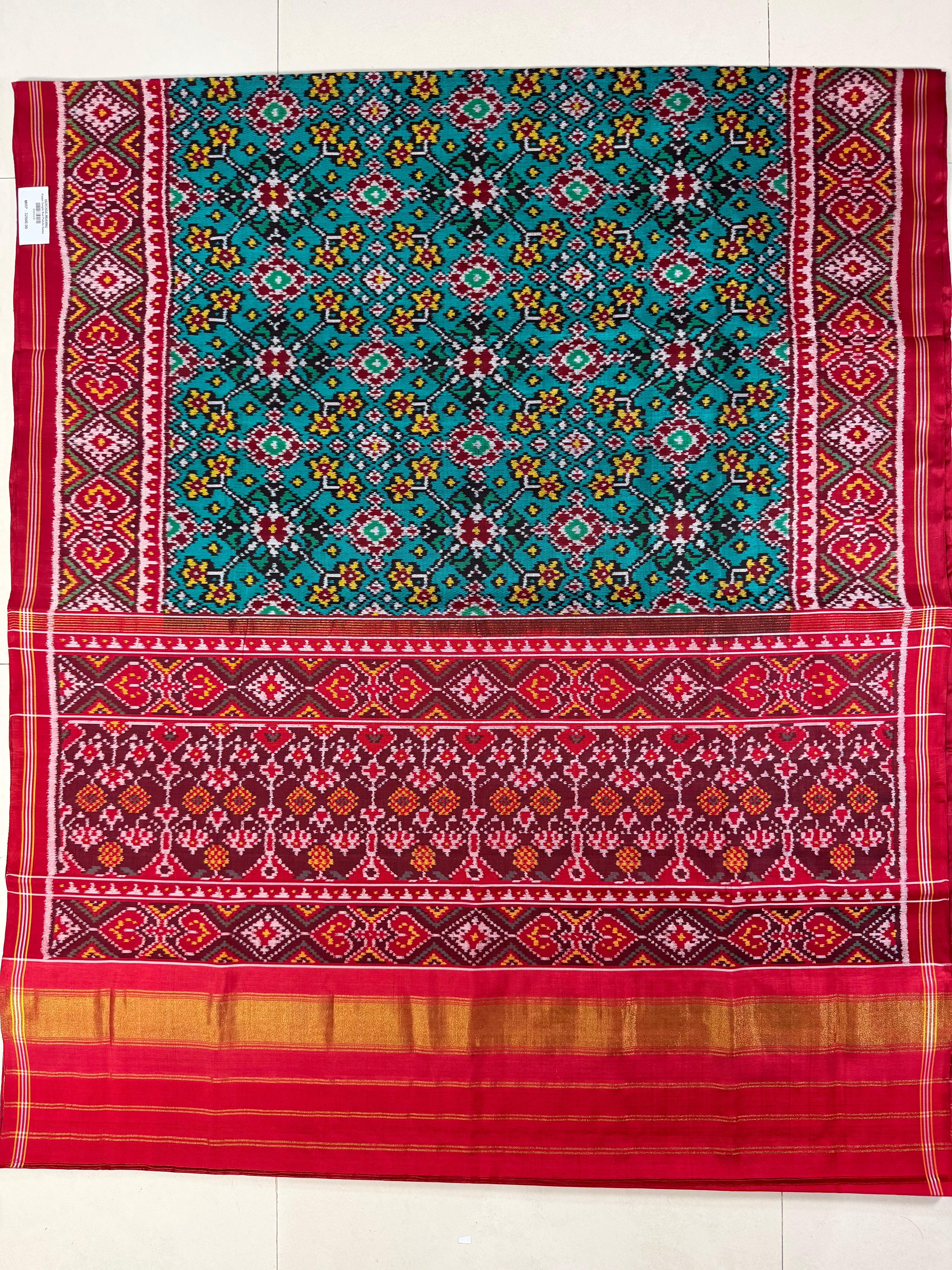 RamaGreen Navratna Design Handwoven Patola Silk Saree