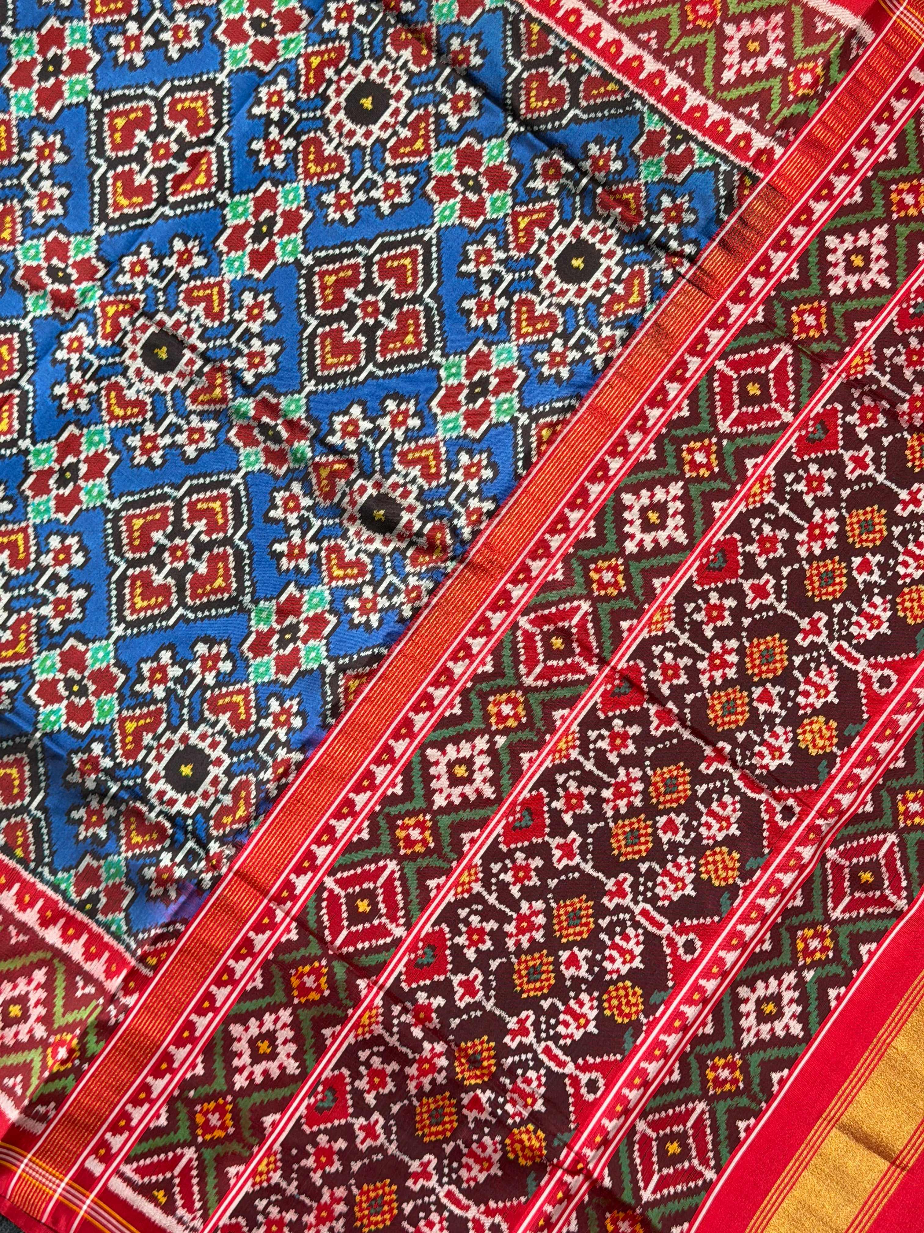 Navratna-Manekchowk Design Handwoven Patola Silk Saree