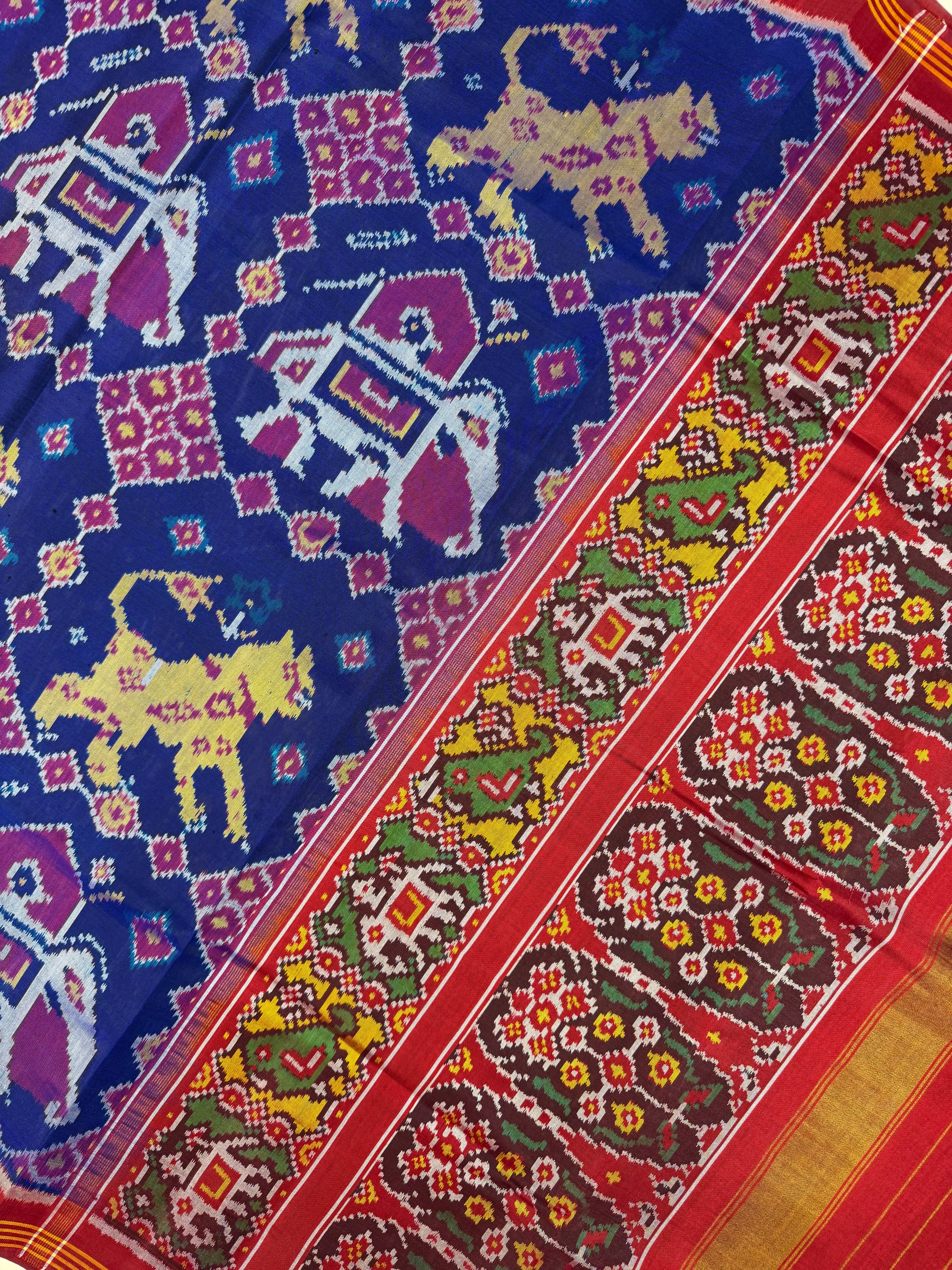 Cheetah and Elephant Handwoven Patola Silk Saree