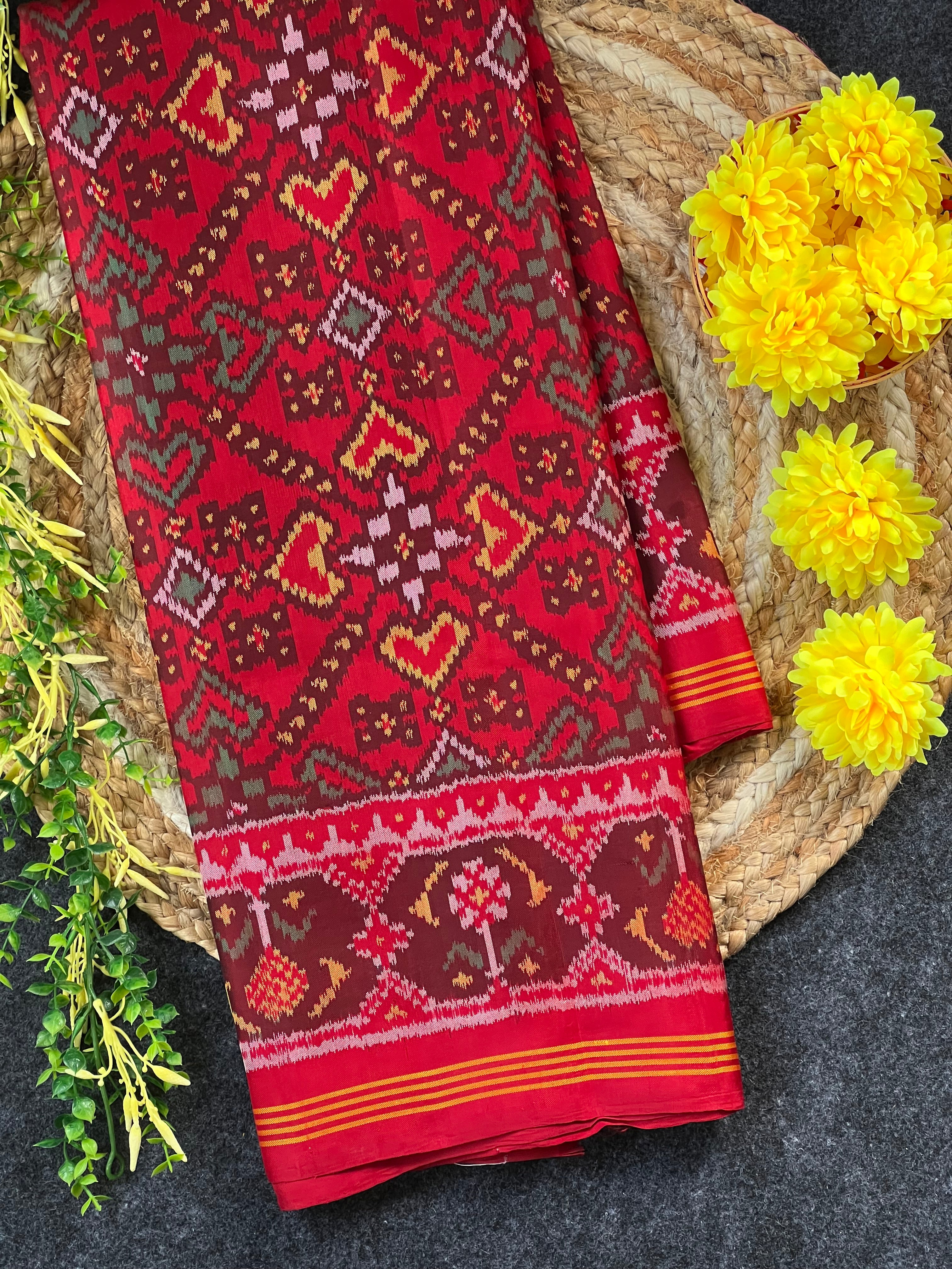 Red Color Traditional Design Handwoven Patola Silk Saree