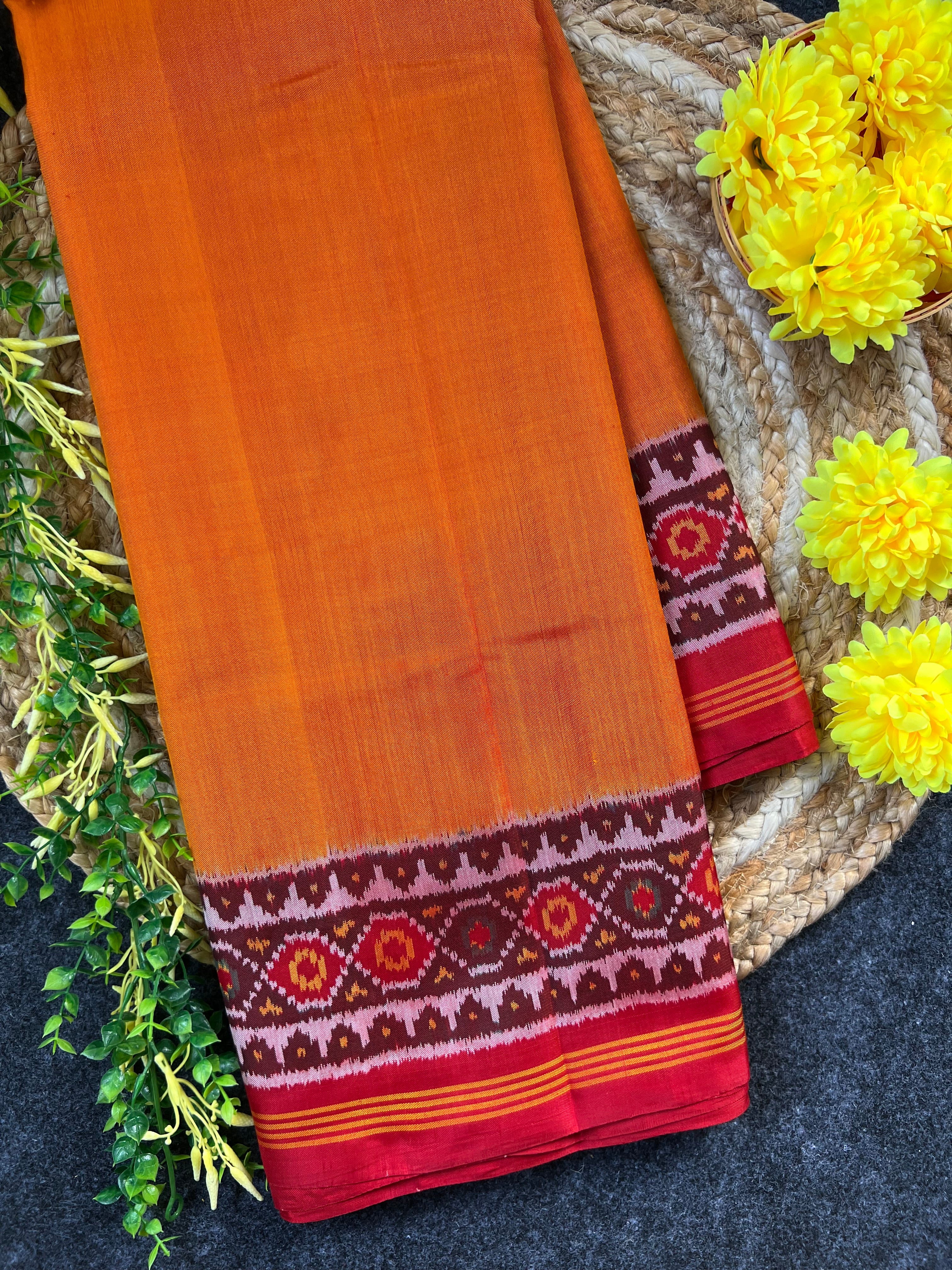Plain Gala Border With Designer Blouse Handwoven Patola Silk Saree