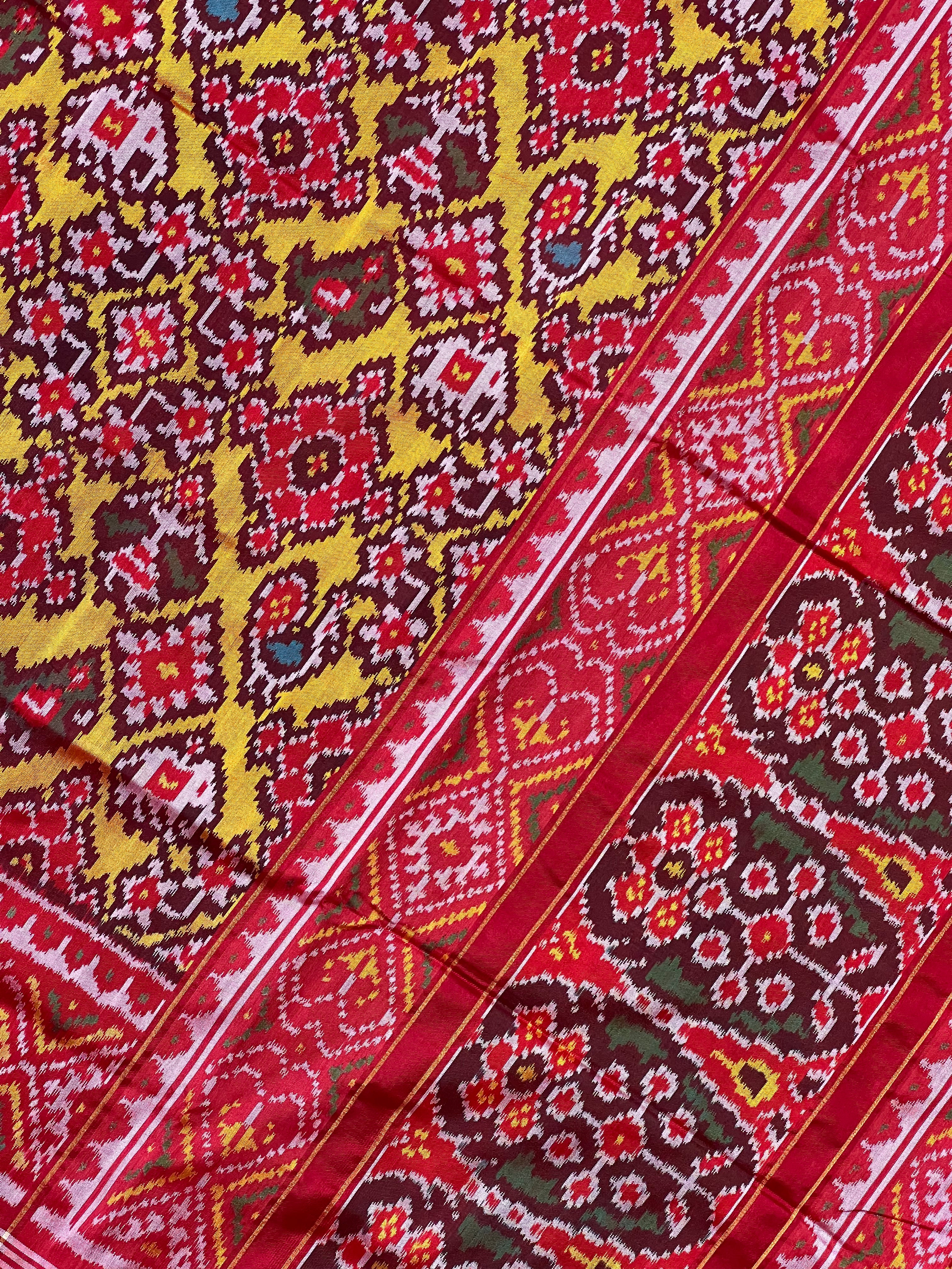 Yellow Fusion Design Handwoven Patola Silk Saree