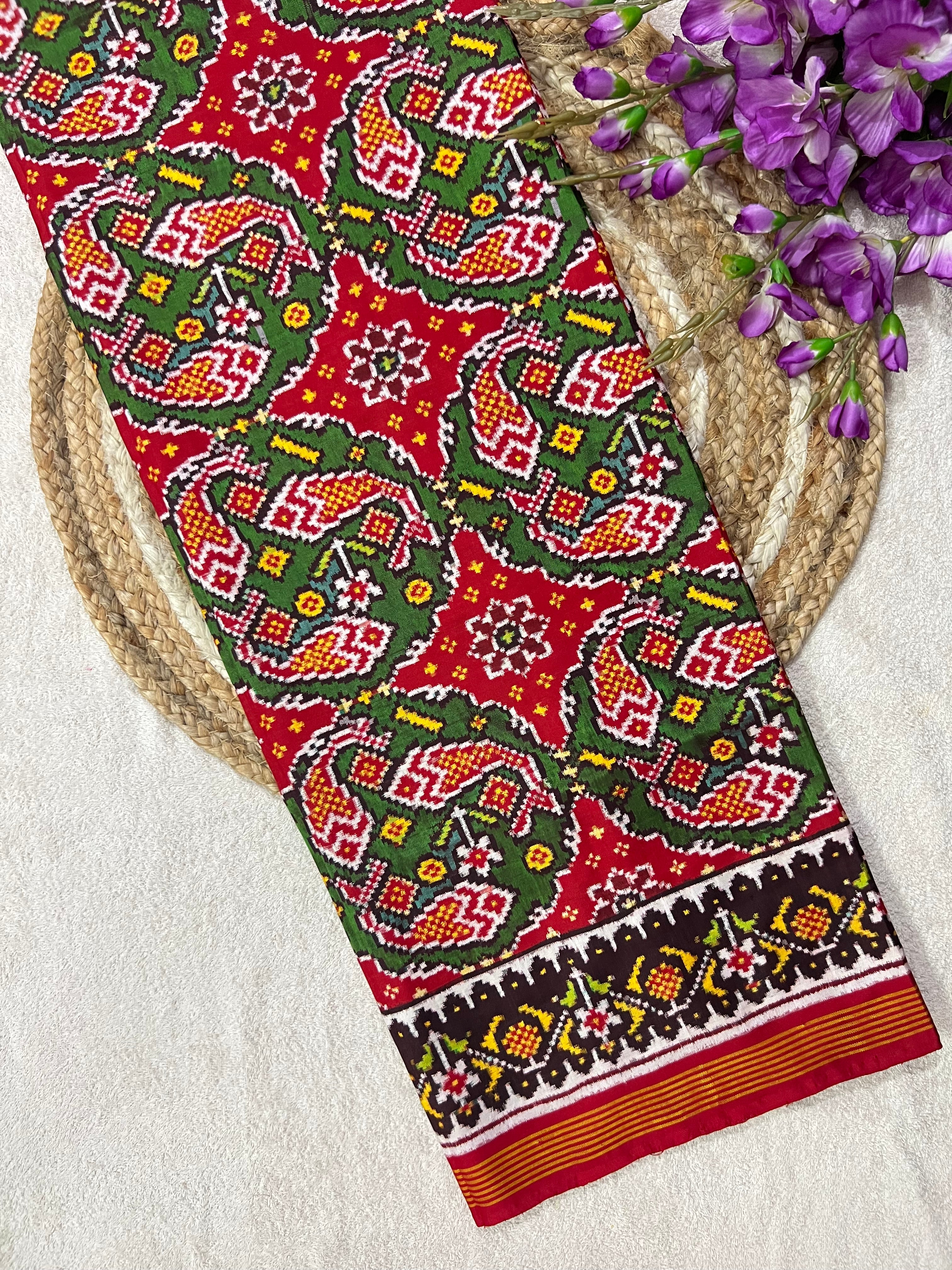 Fish Design Handwoven Double Ikat Patola Silk Saree