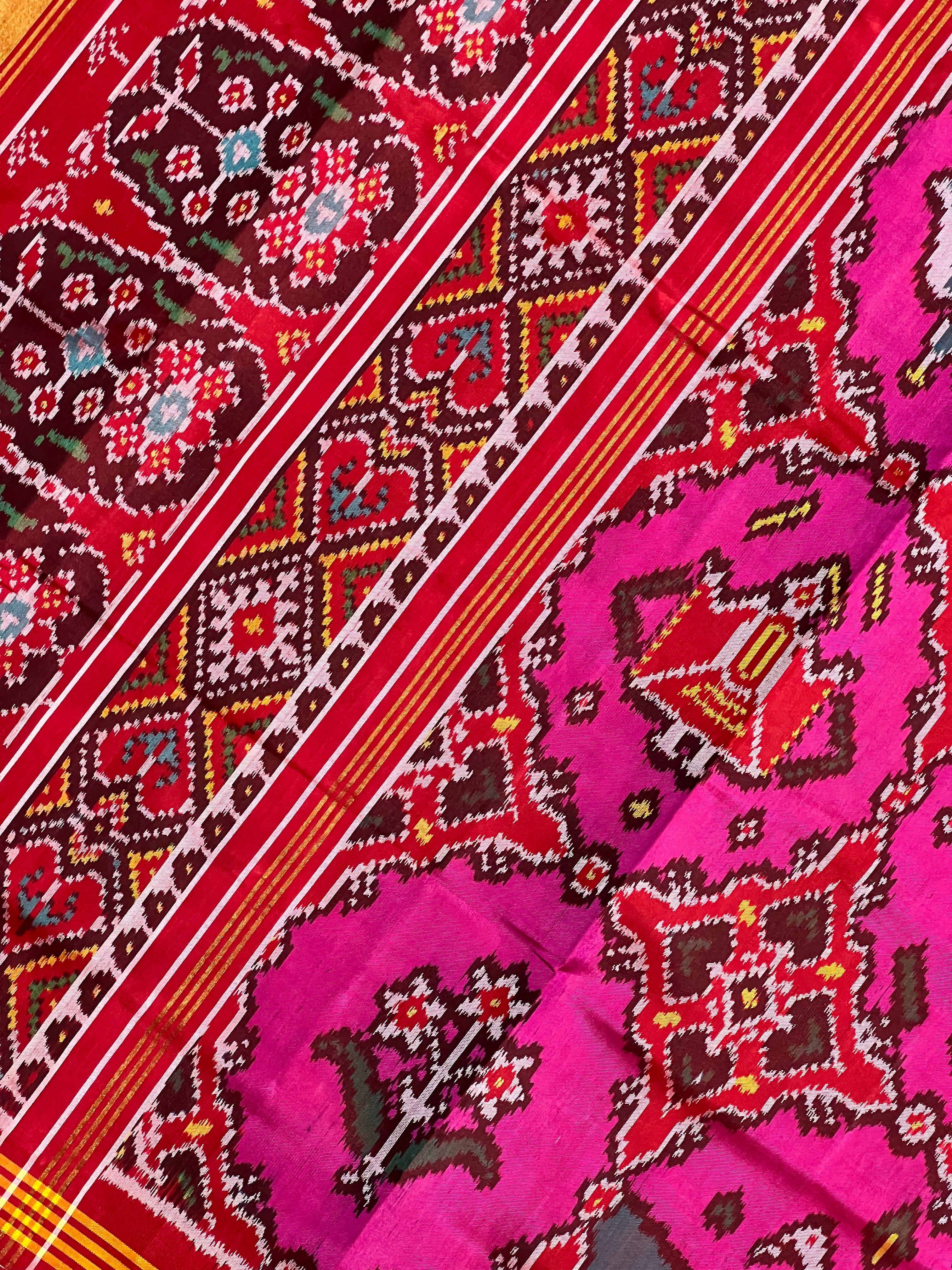 Pink Color Motif Design Handwoven Patola Silk Saree