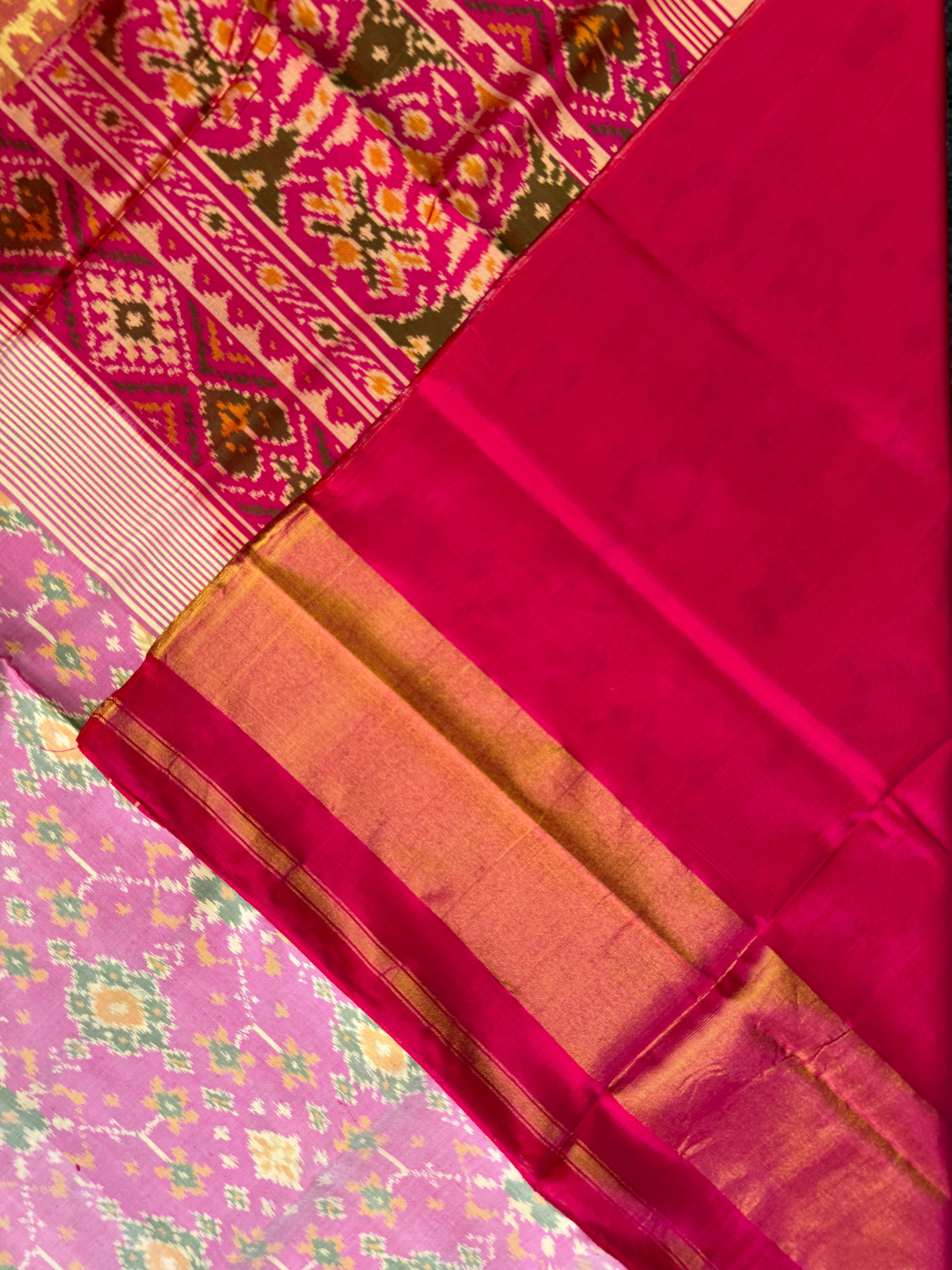 Baby pink navratna Handwoven Patola Silk Saree