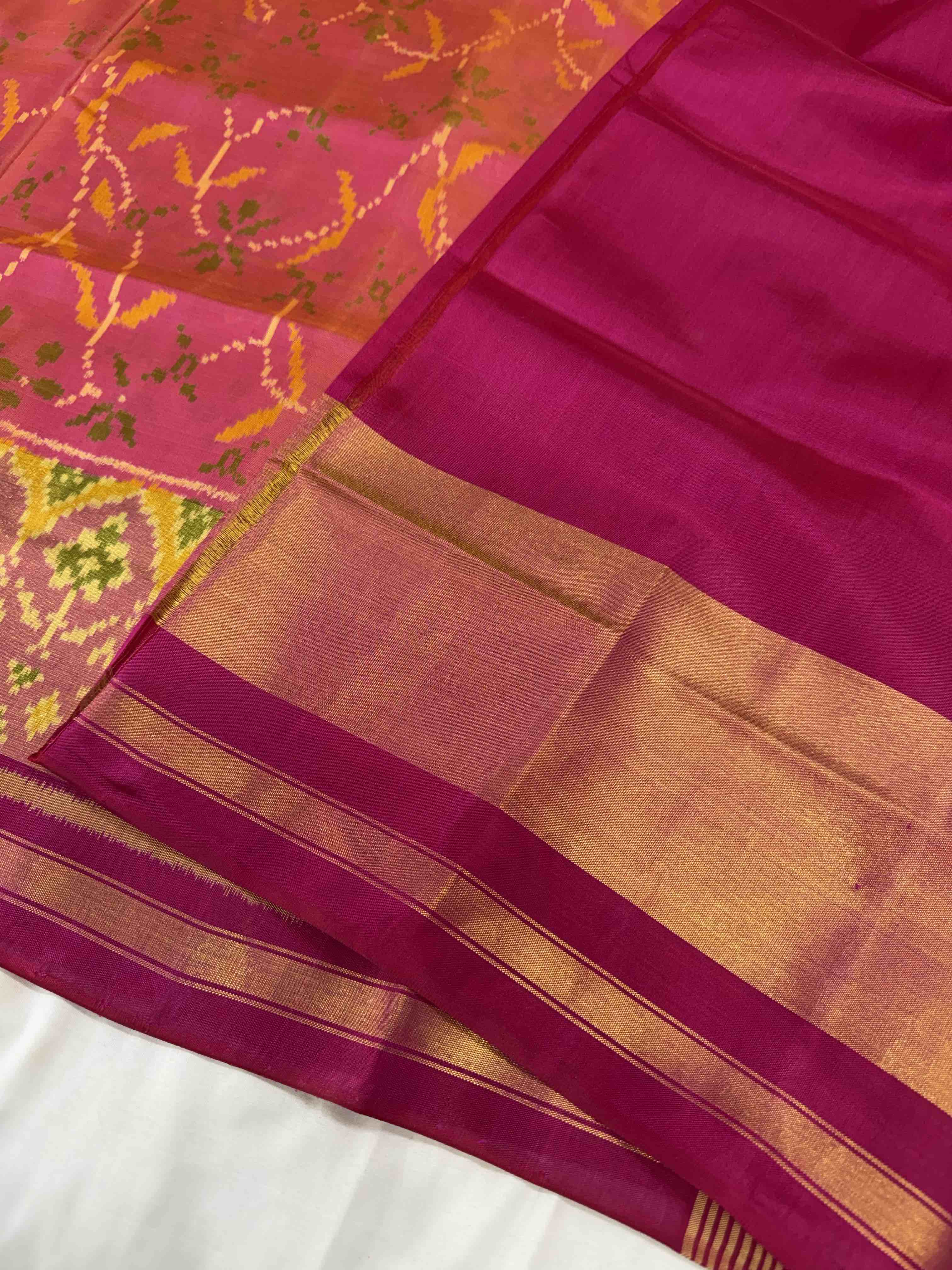 Peach Pink Color Fancy Design Handwoven Patola Silk Saree