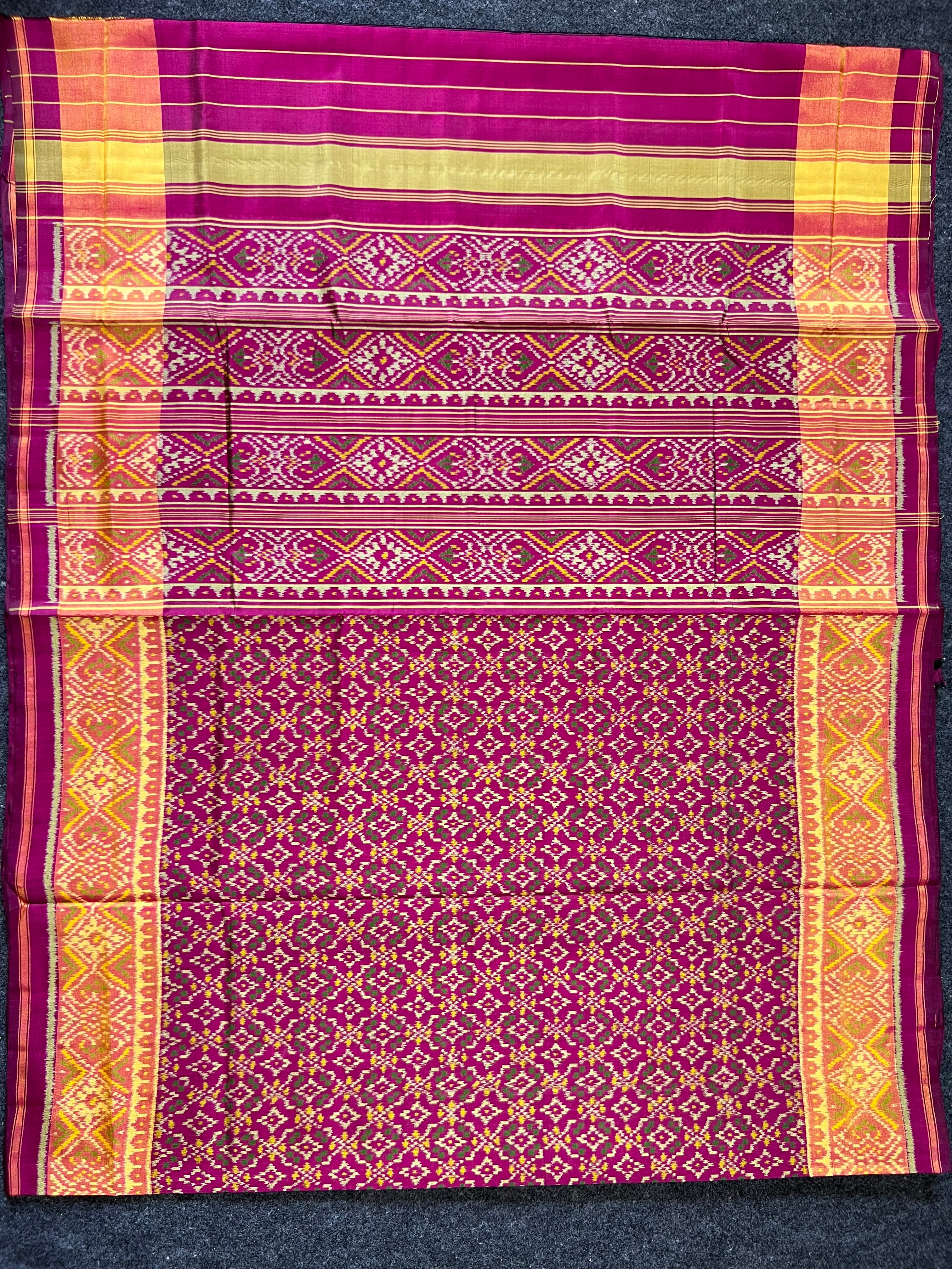 Buttonful Design Wine Color Handwoven Patola Silk Saree