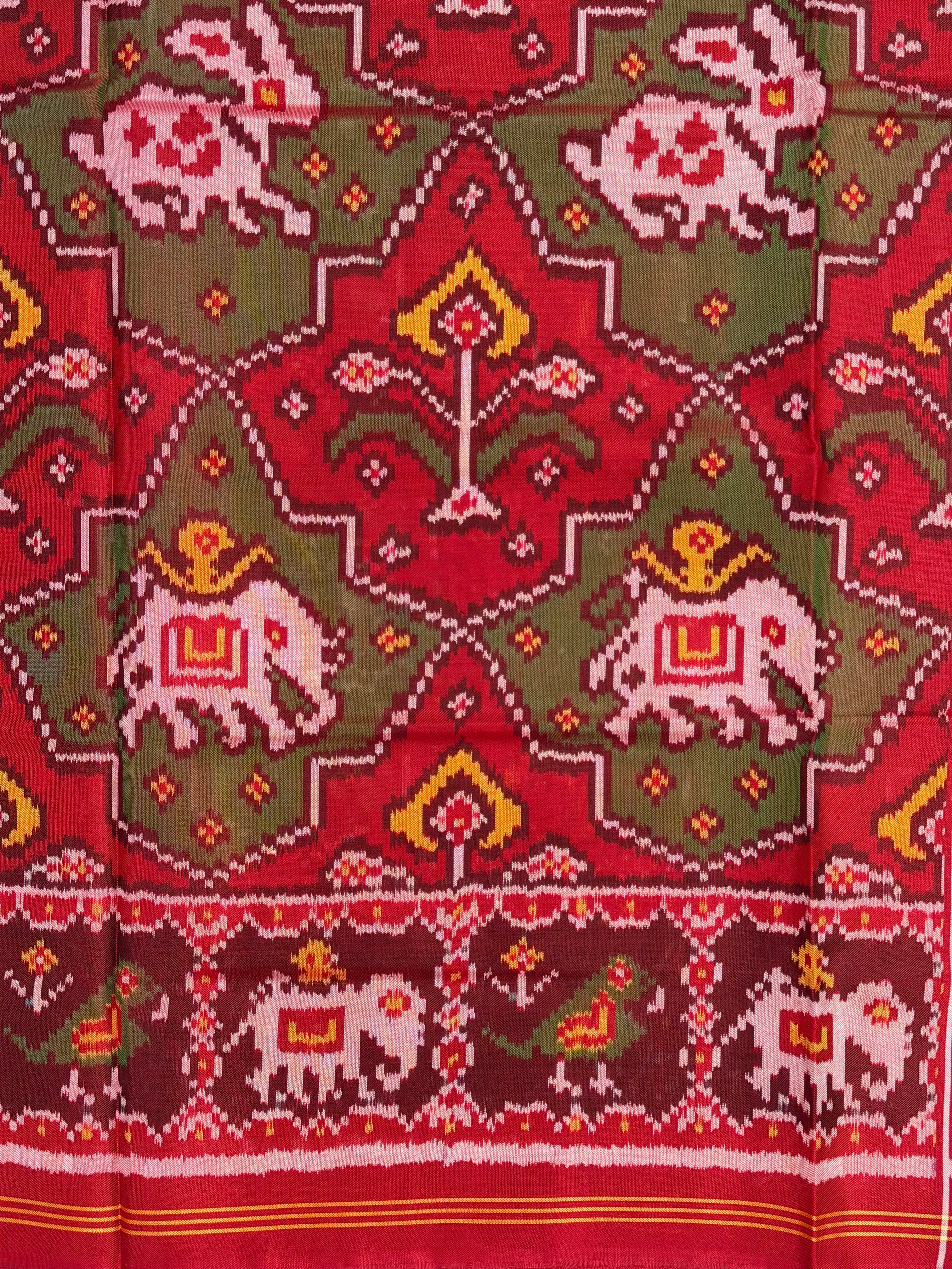 Handwoven Patola Silk Saree Elephant Designer