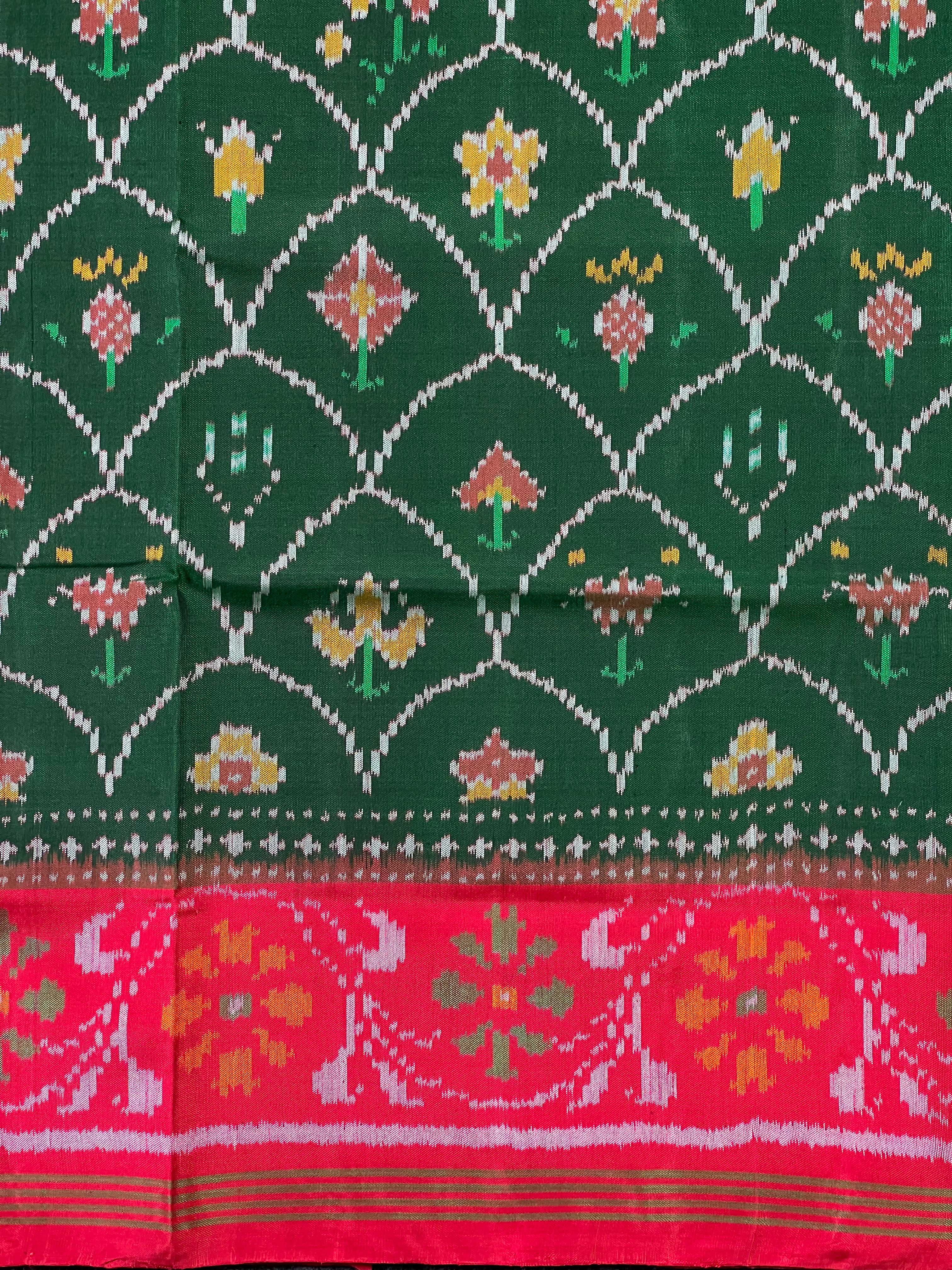 Fancy Design Red-Green Handwoven Patola Silk Saree