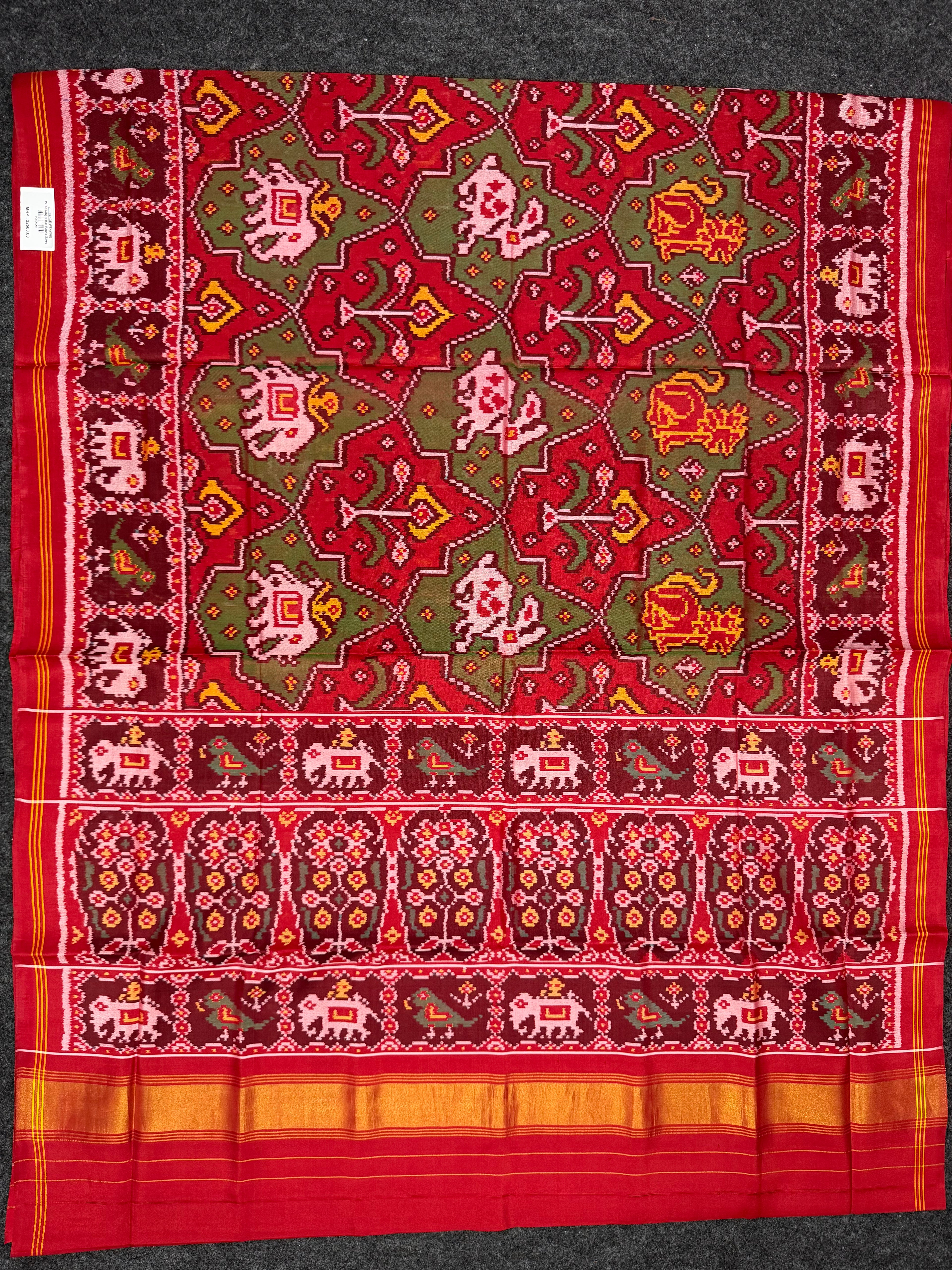 Handwoven Patola Silk Saree Elephant Designer