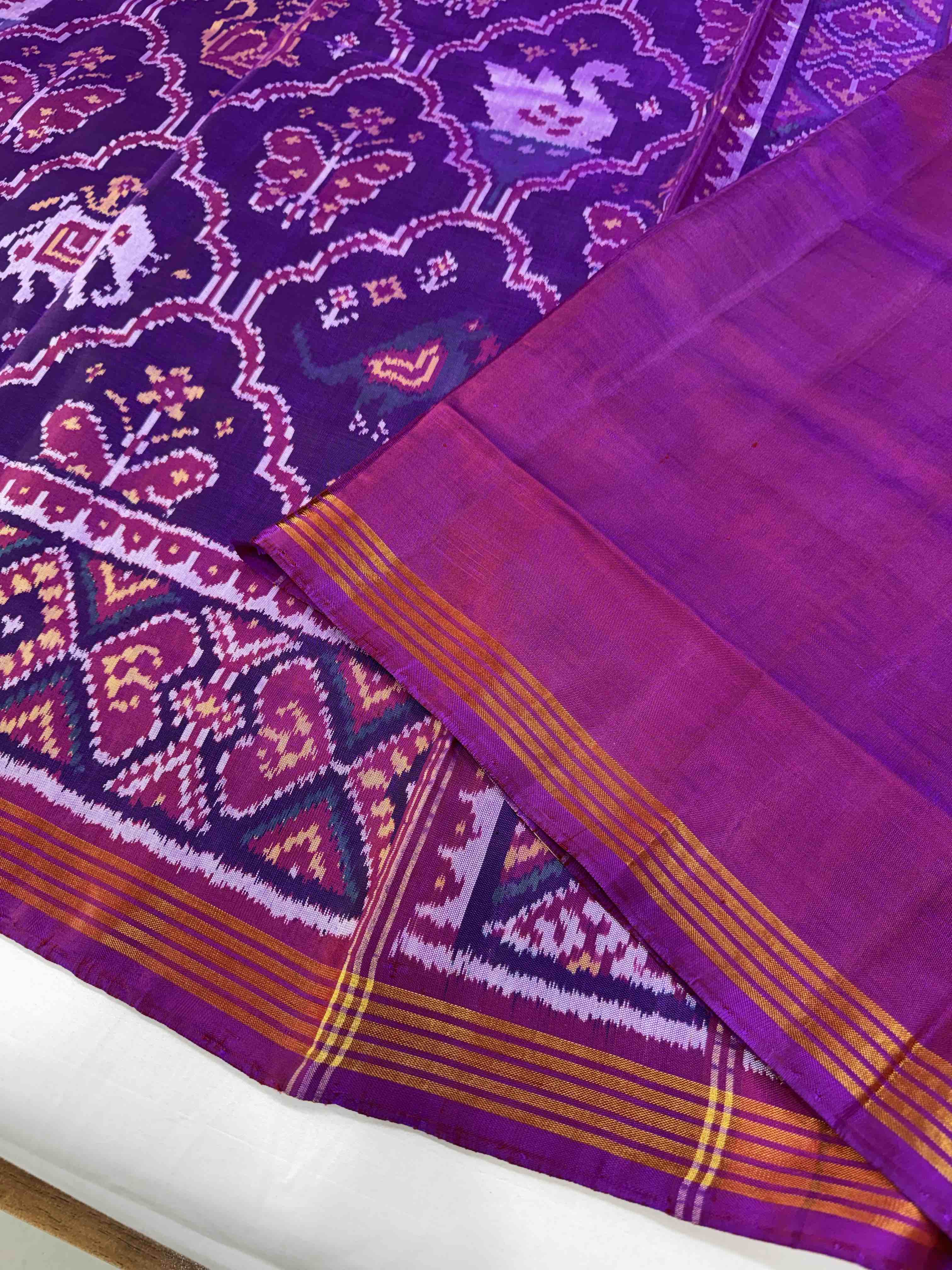 Magenta Color Motifs Design Handwoven Patola Silk Saree