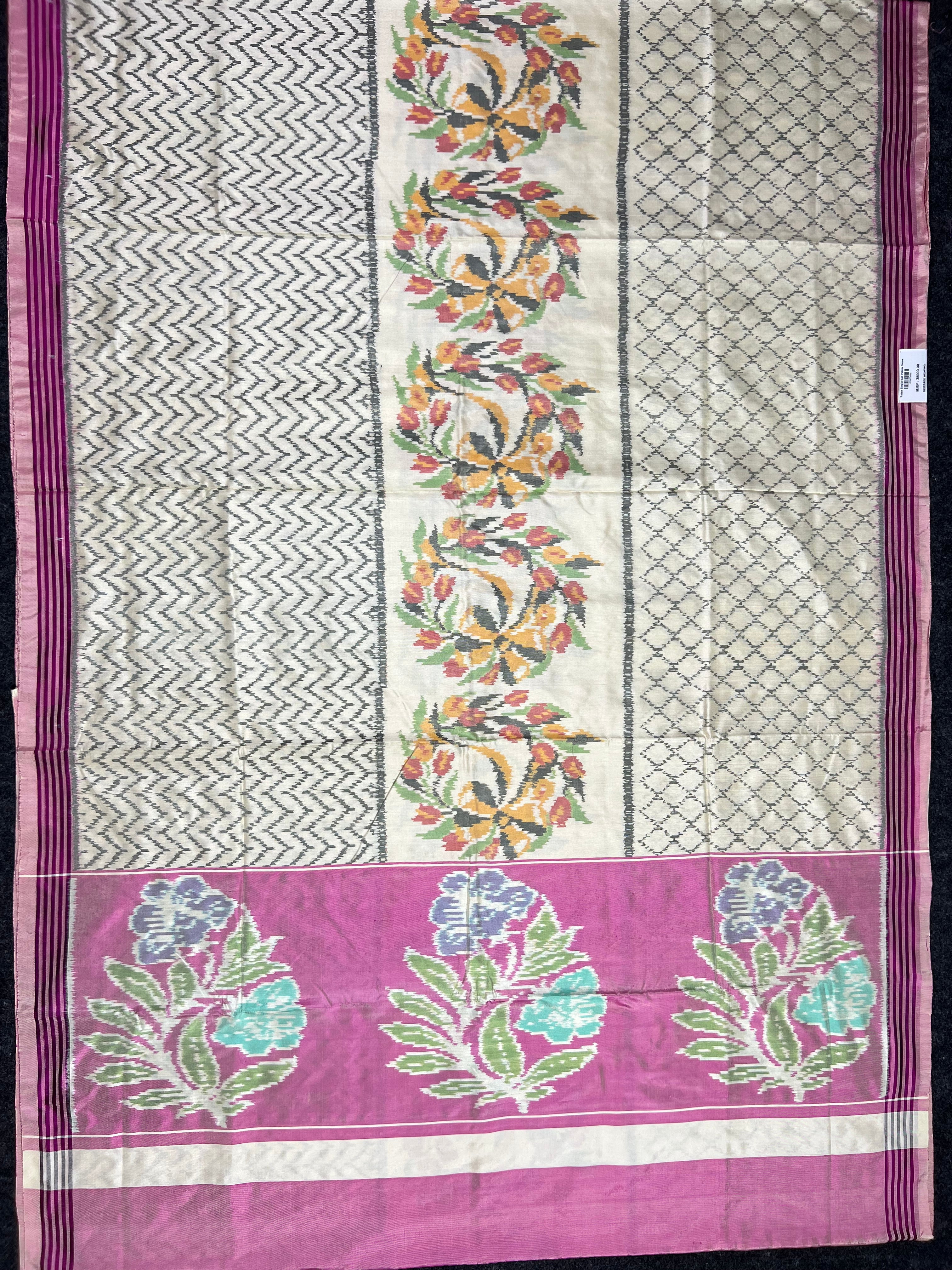 Pink-Off White with Designer Pallu Handwoven Patola Silk Saree