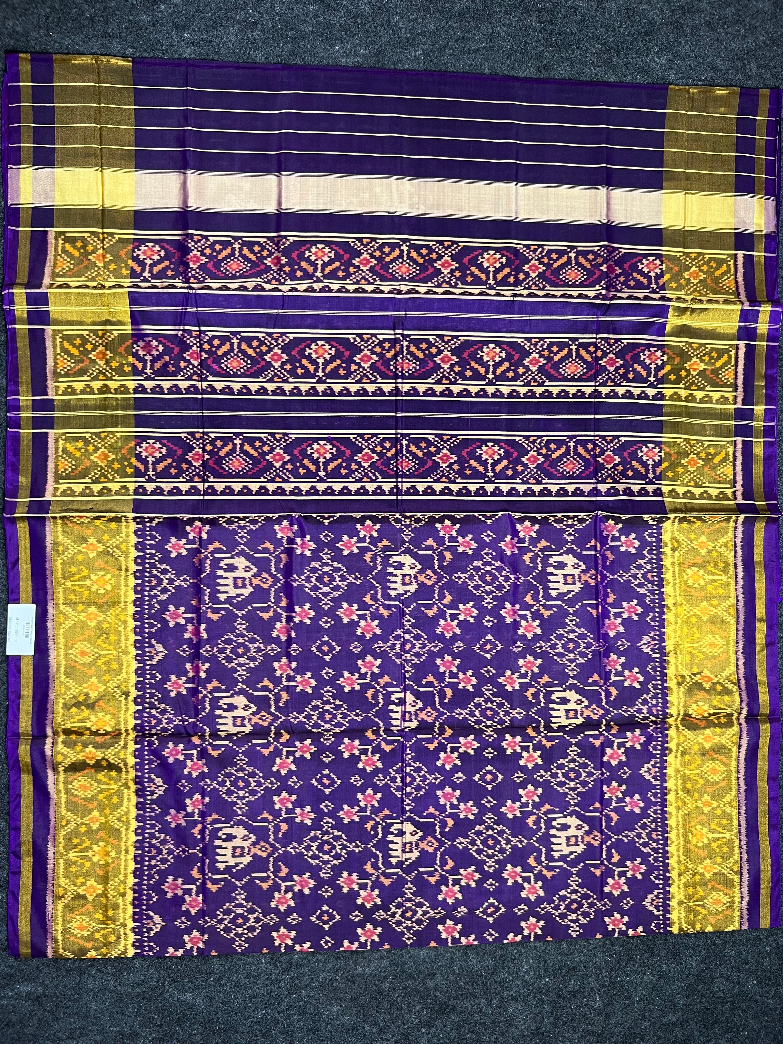 Dark Purple Fusion Design Handwoven Patola Silk Saree