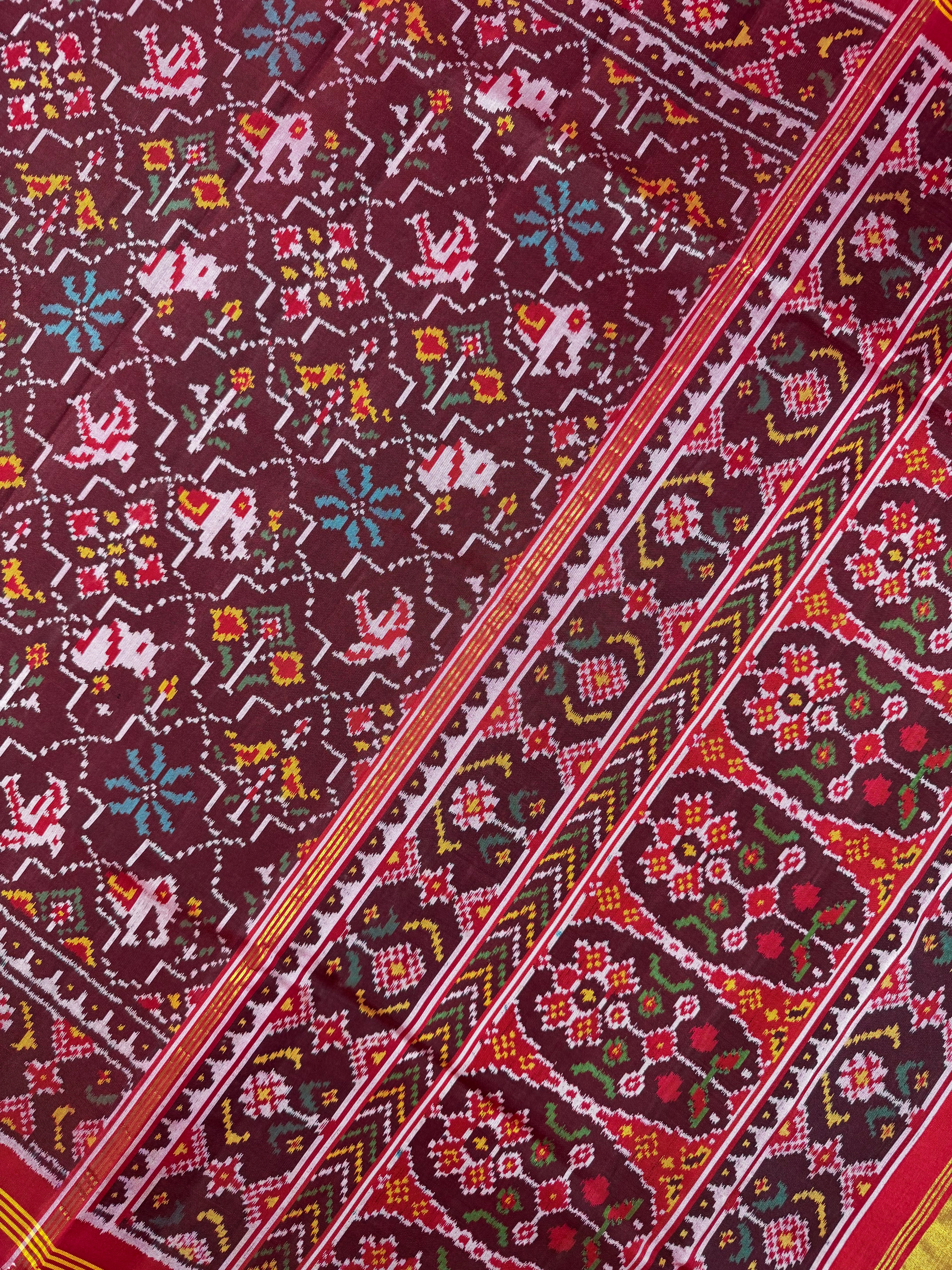 Half Motifs Design Handwoven Patola Silk Saree