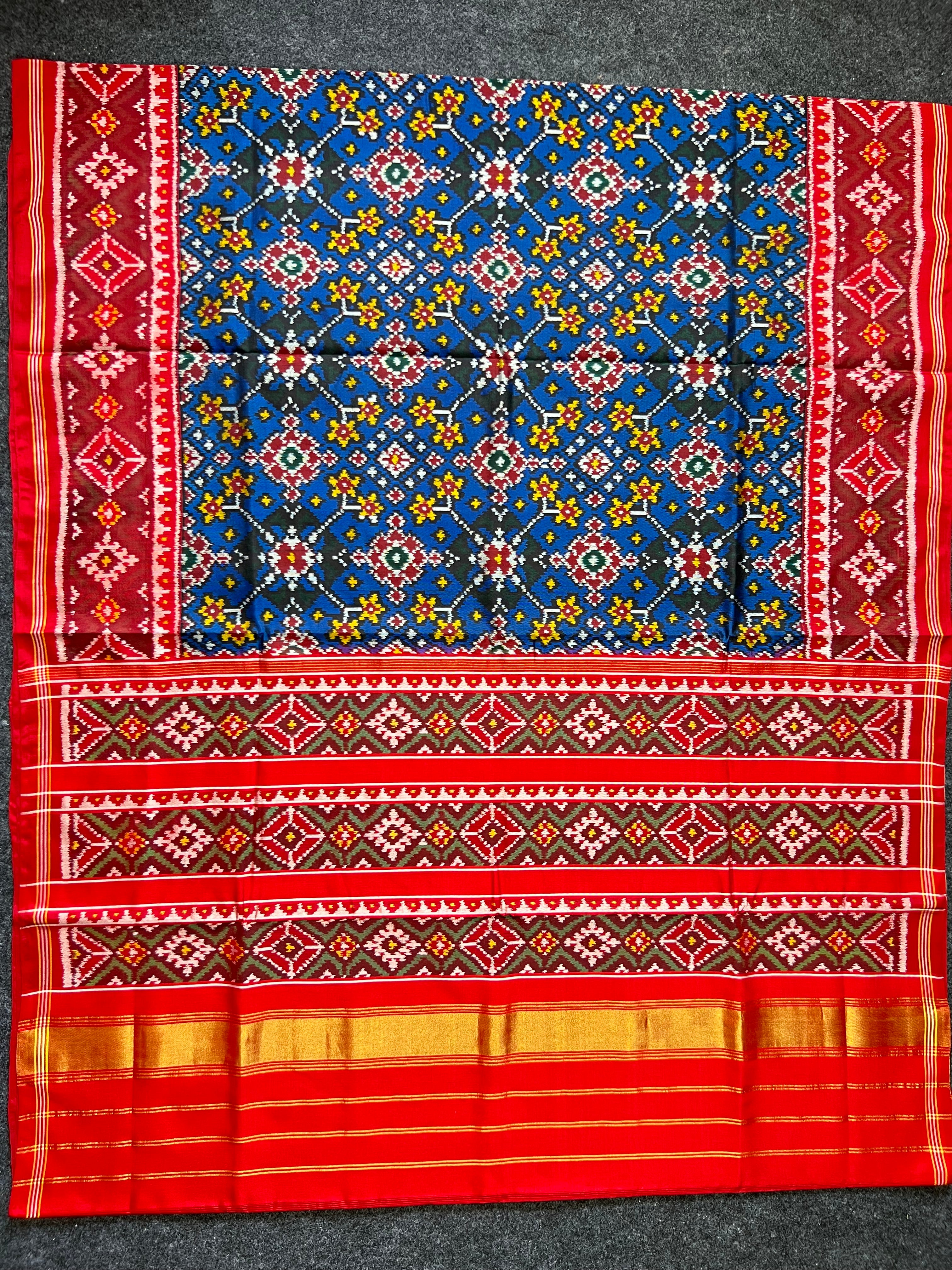 Blue Navratna Design Handwoven Patola Silk Saree Secondary image