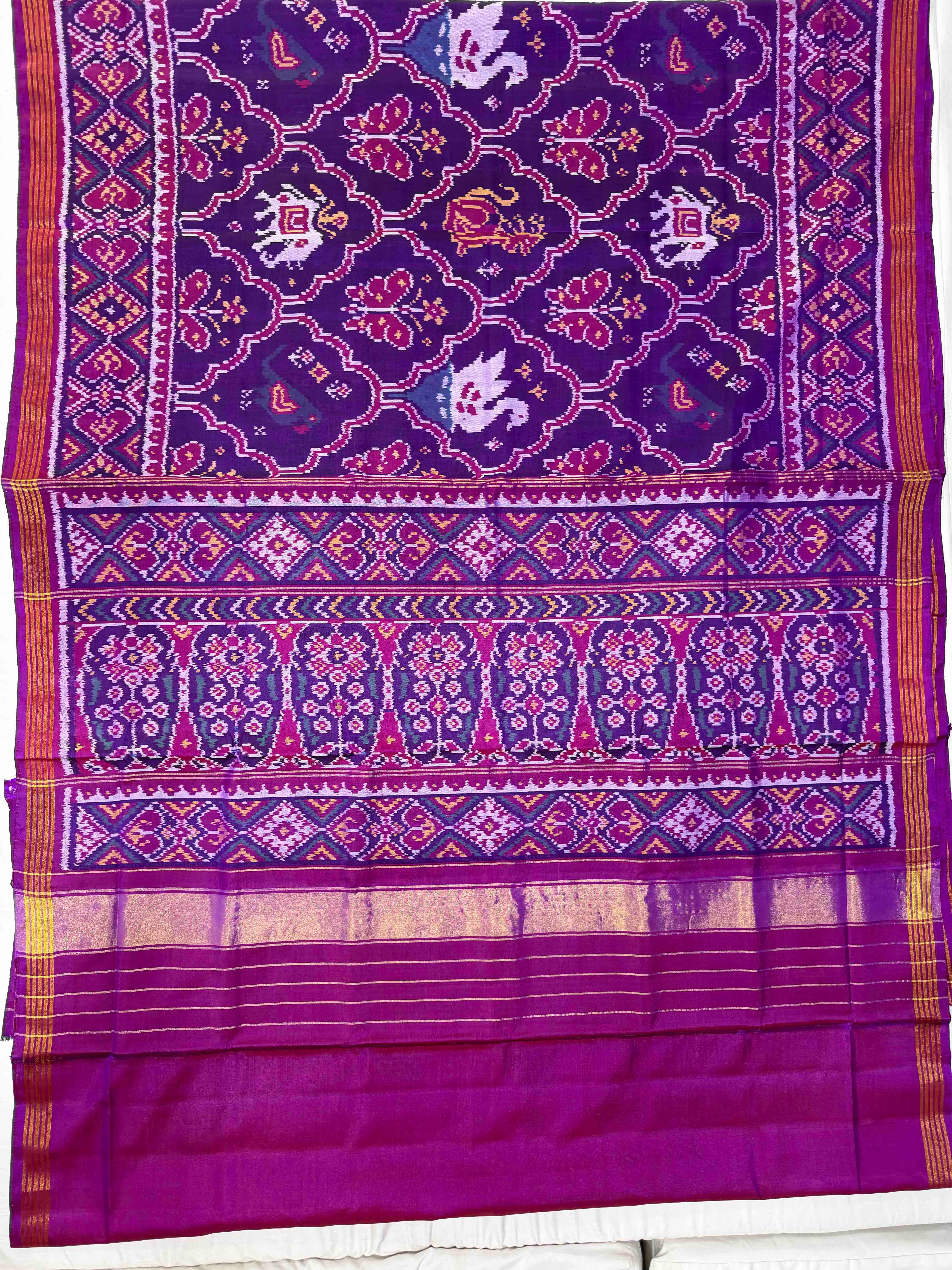 Magenta Color Motifs Design Handwoven Patola Silk Saree