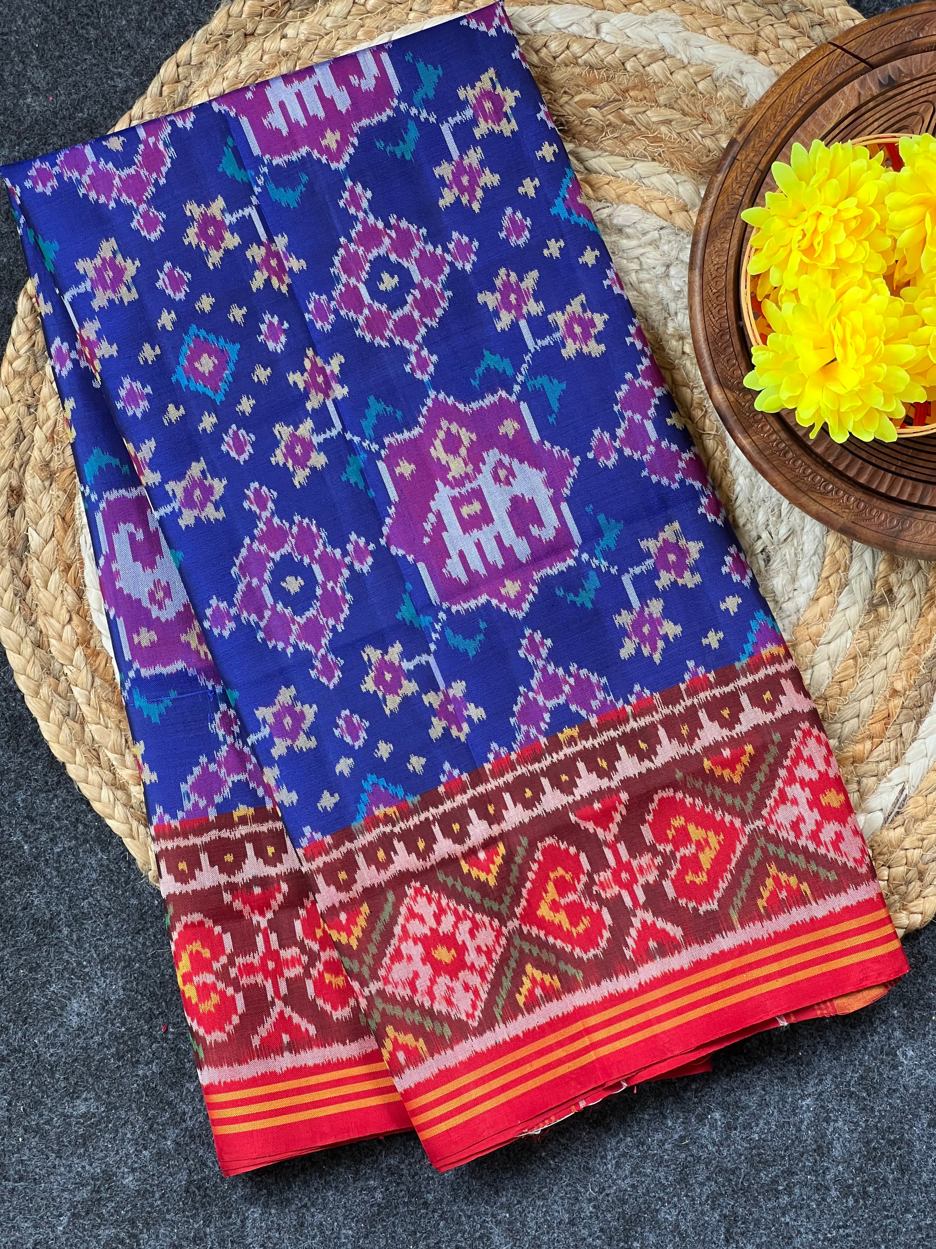 Blue Fusion design Handwoven Patola Dupatta Main image