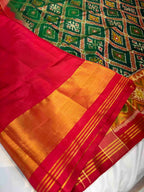Green and Red Traditional Design Handwoven Patola Silk Saree