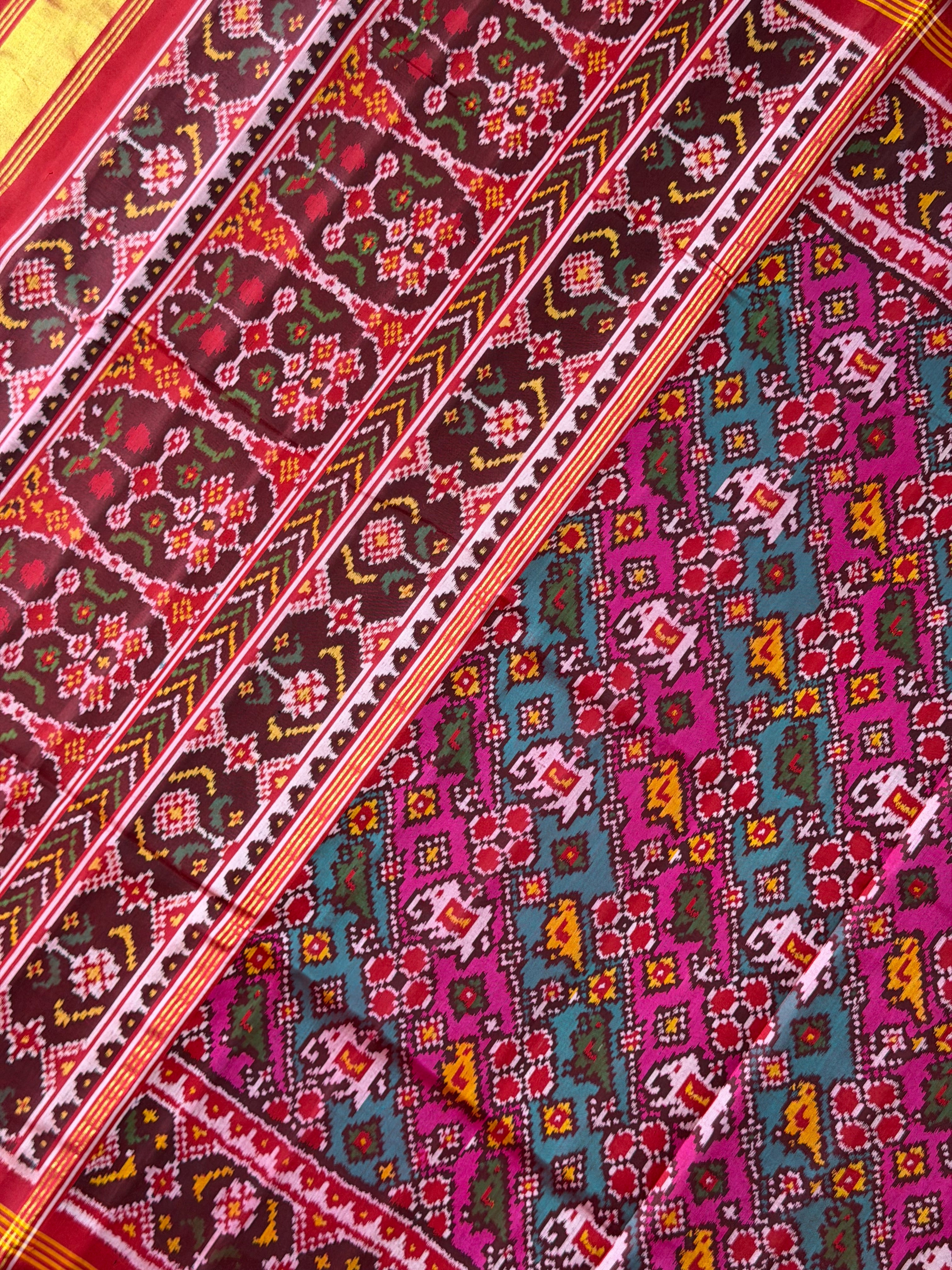 Multicolor Laheriya Design Handwoven Patola Silk Saree