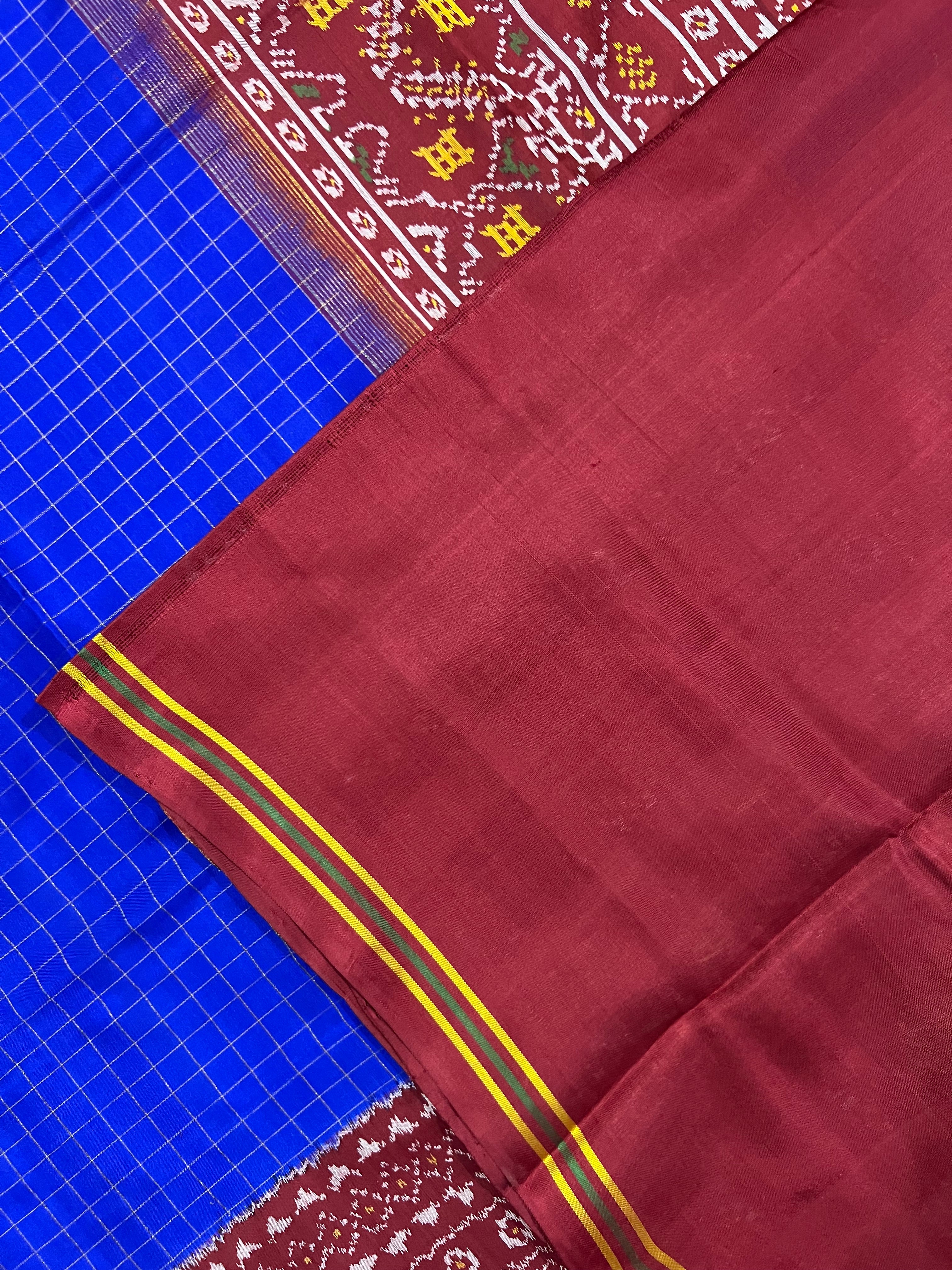 Blue Chex With Skirt Border Handwoven Patola Silk Saree