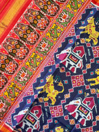Big Cheetah And Elephant Design Handwoven Patola Silk Saree