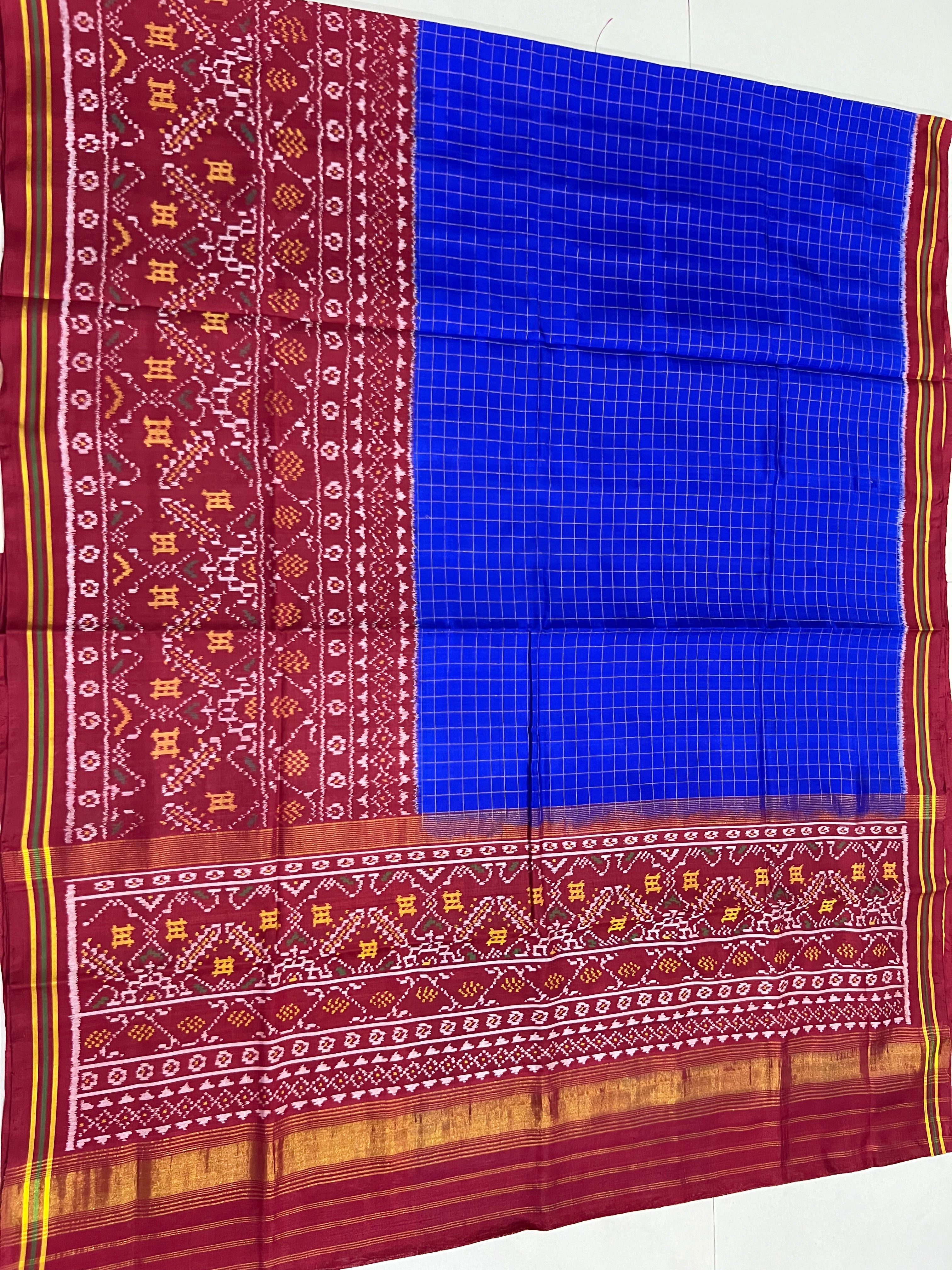Blue Chex With Skirt Border Handwoven Patola Silk Saree