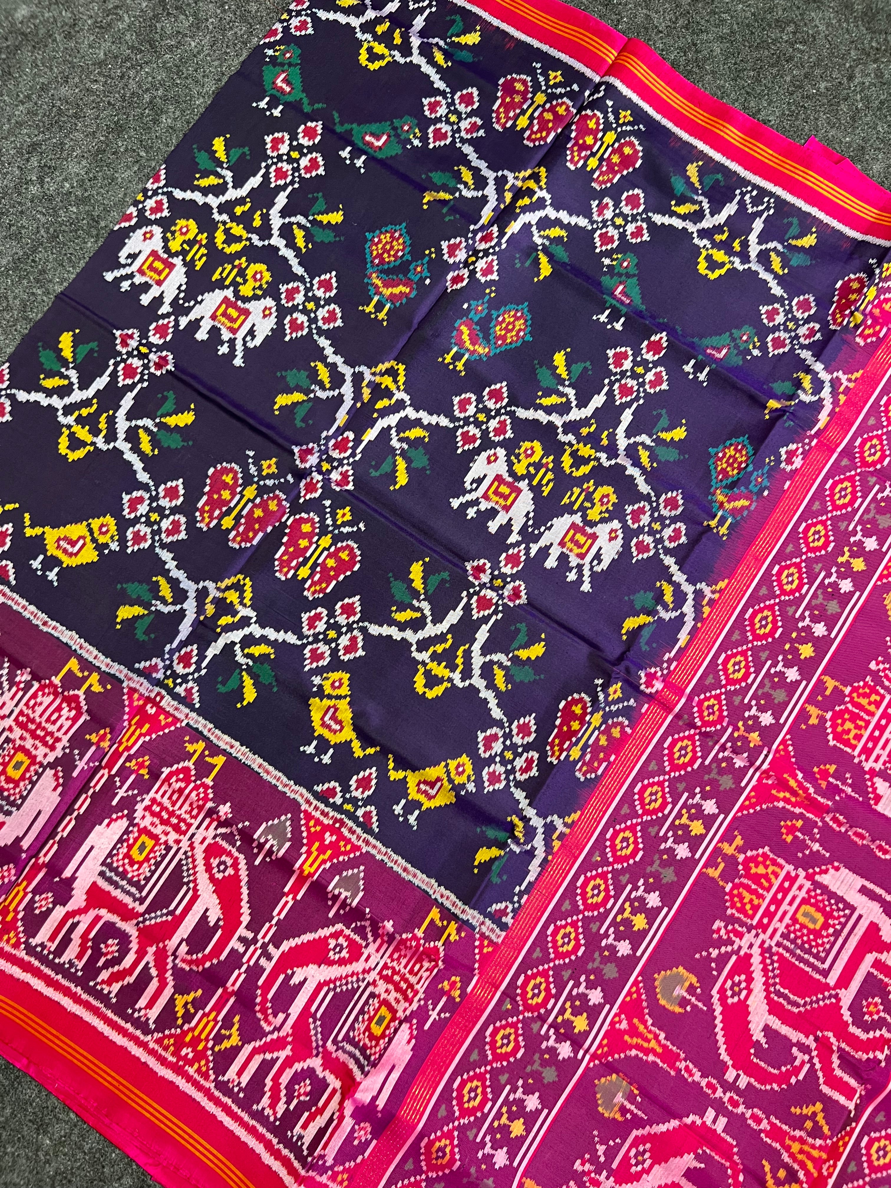 Skirt Border With Elephant Handwoven Patola Silk Saree