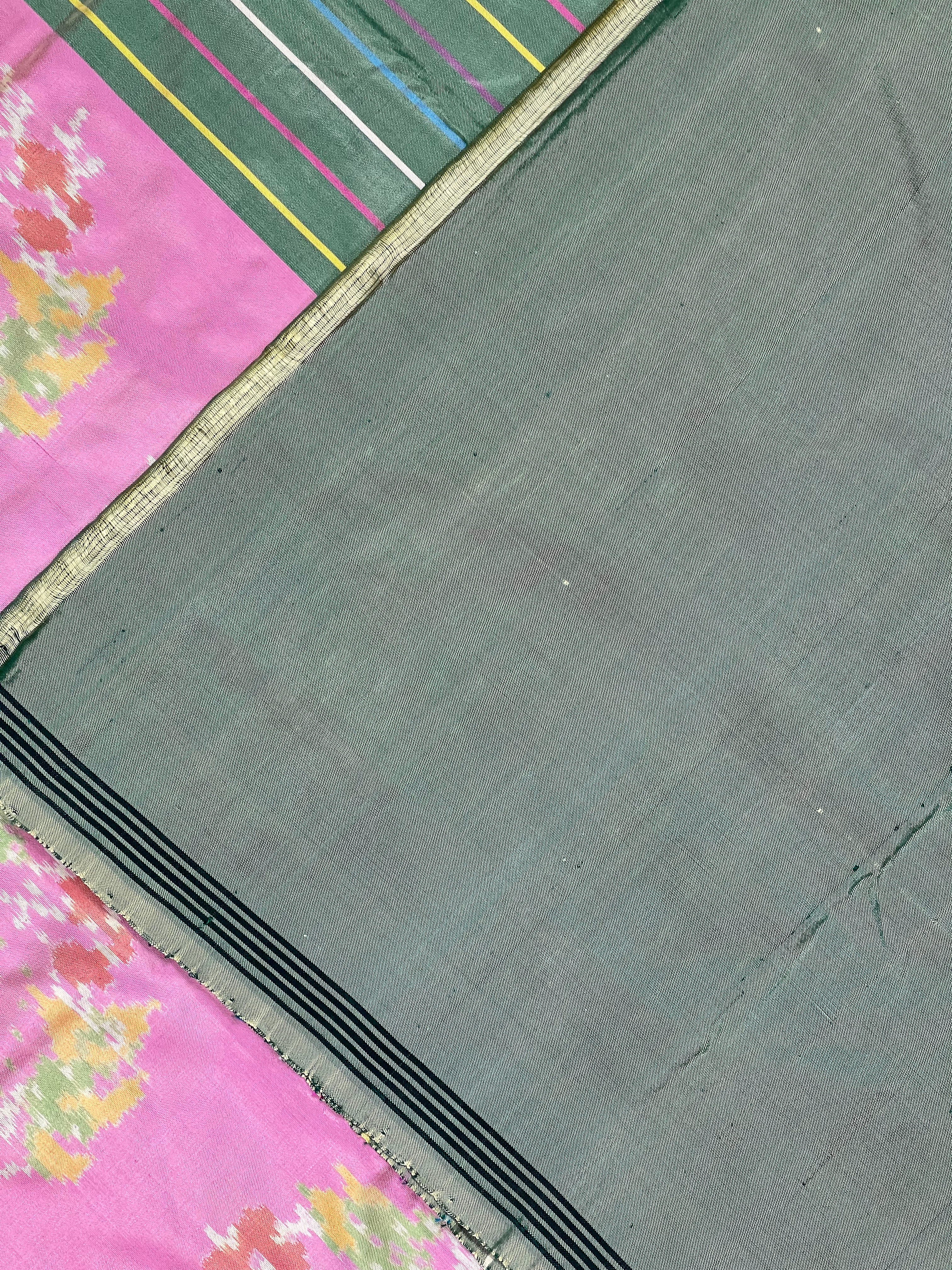 Pastel Pink-Green Handwoven Patola Silk Saree
