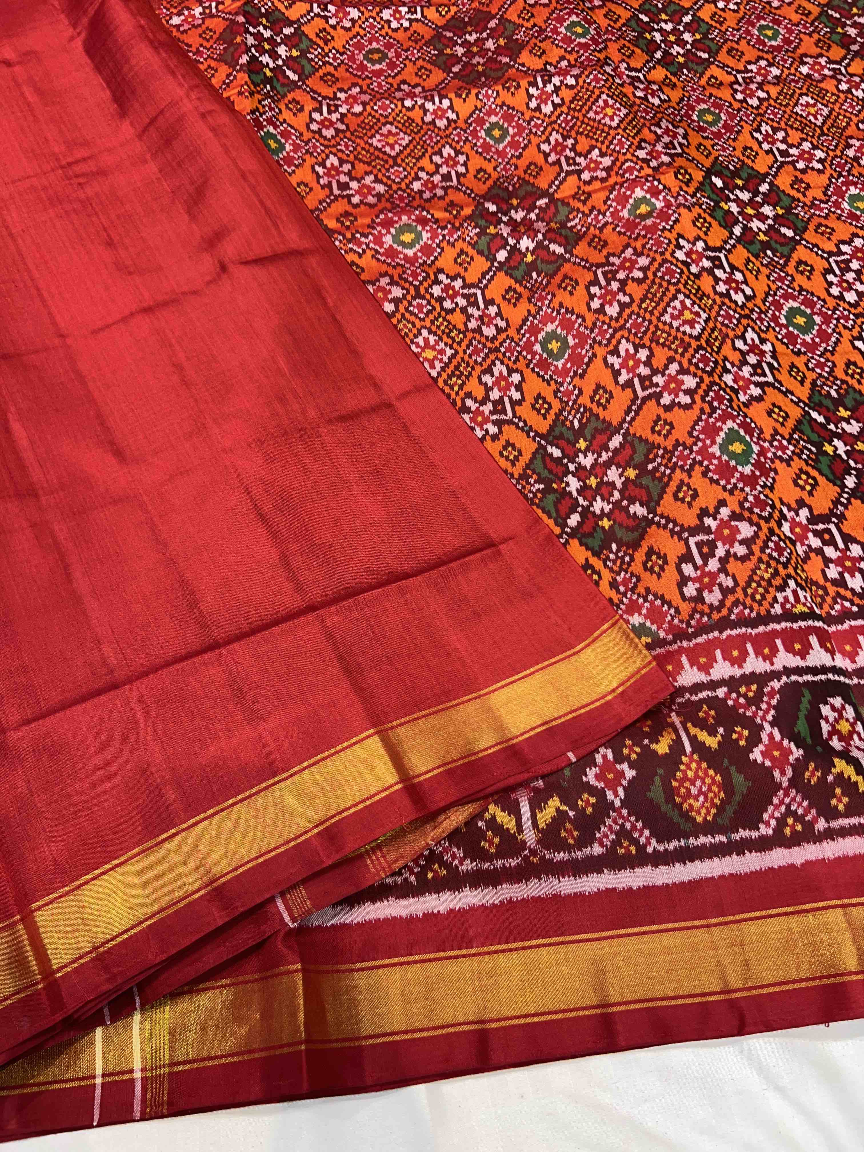 Orange Navratna Traditional Design Handwoven Patola Silk Saree