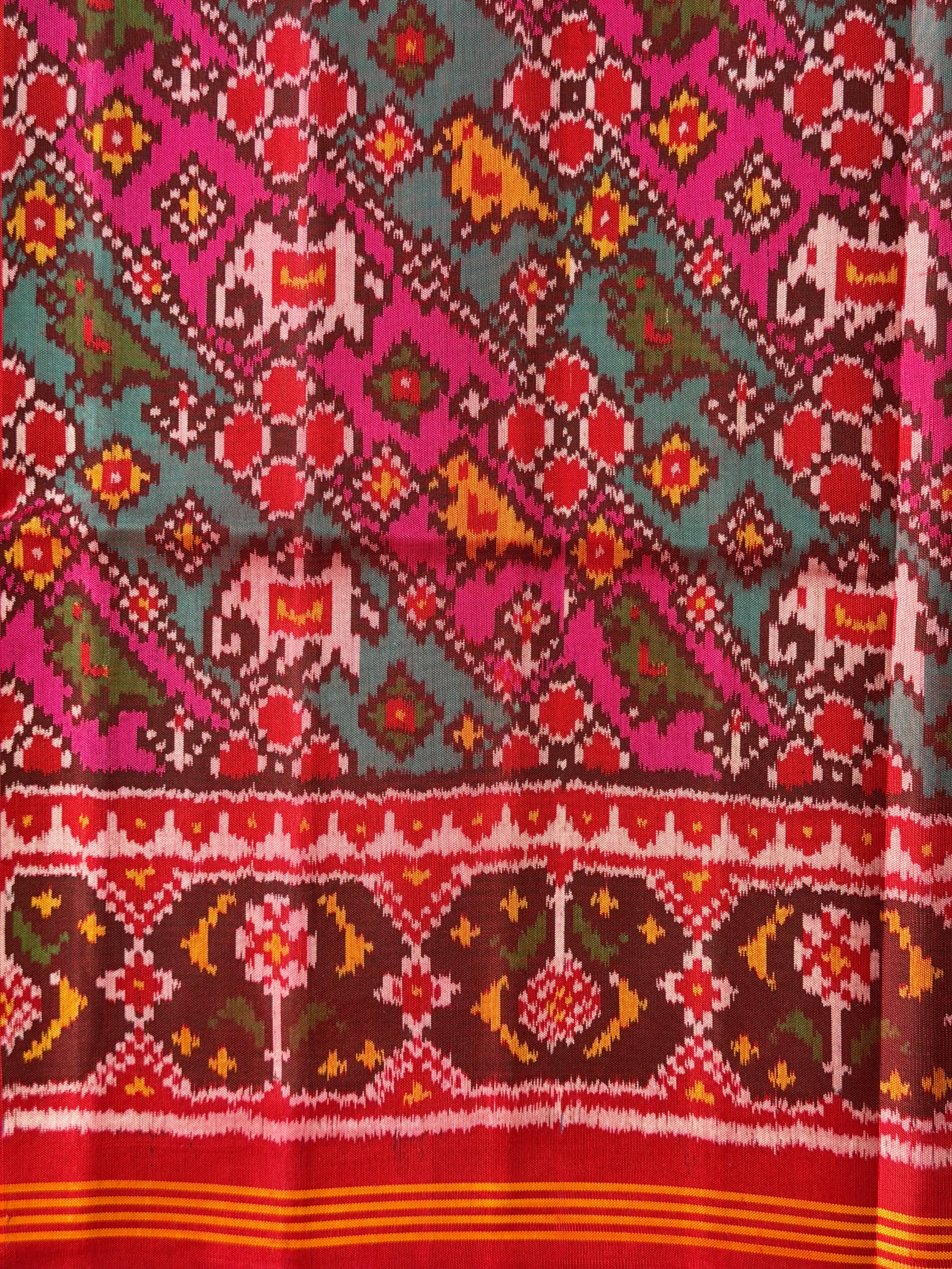 Multicolor Laheriya Design Handwoven Patola Silk Saree