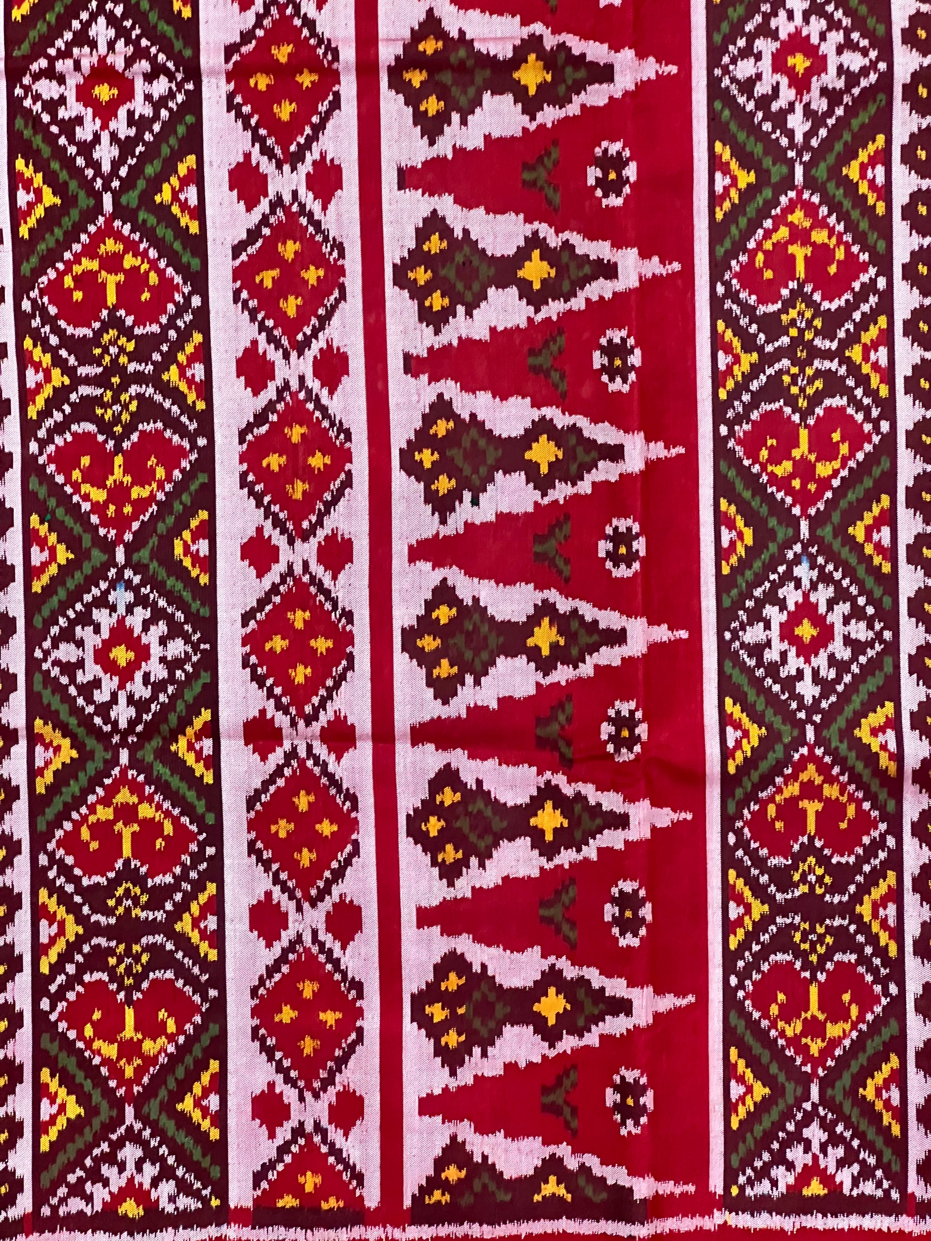 Red Navratna Traditional Design Handwoven Patola Silk Saree