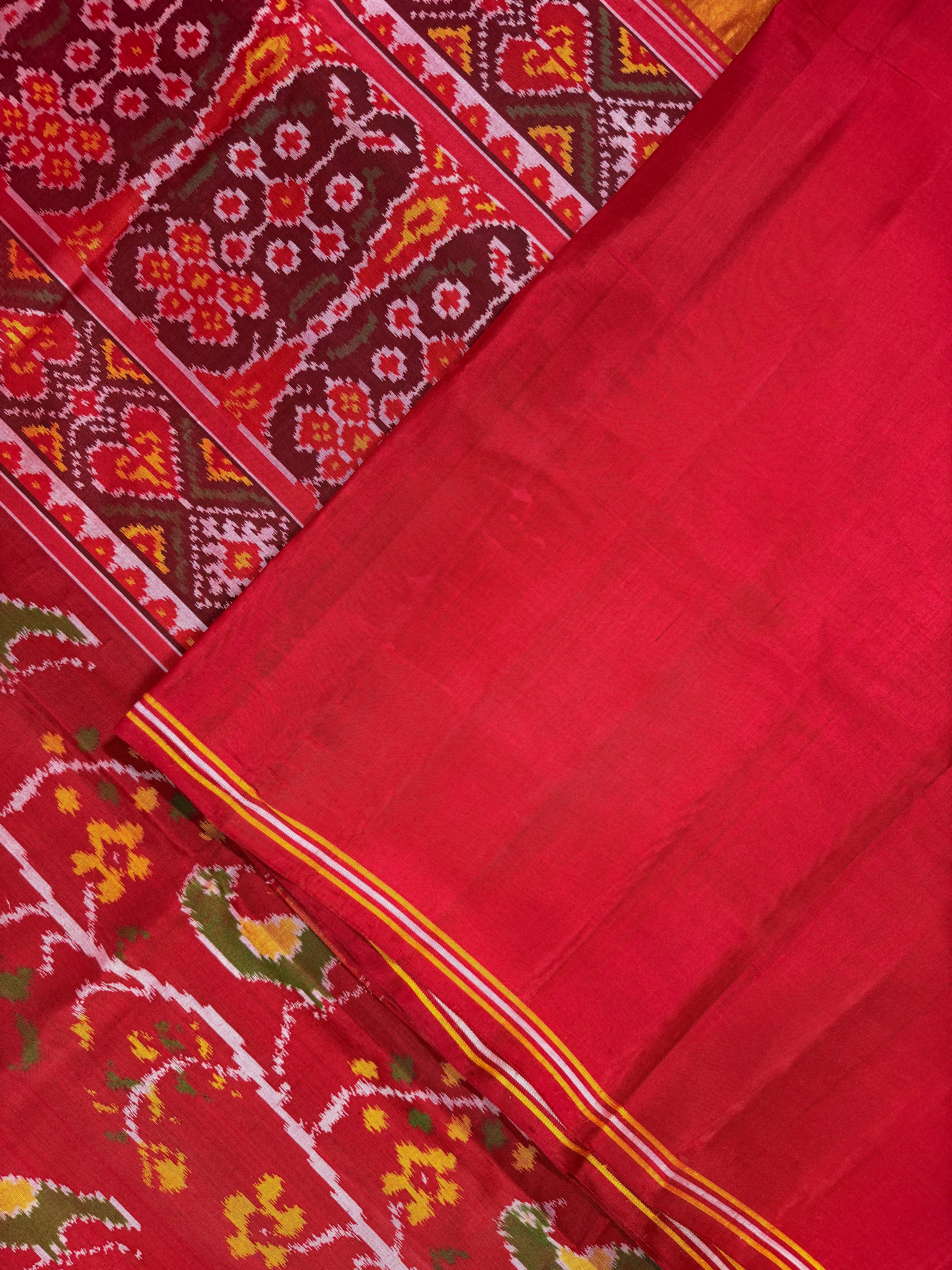 Red Color With Peacock Design Handwoven Patola Silk Saree