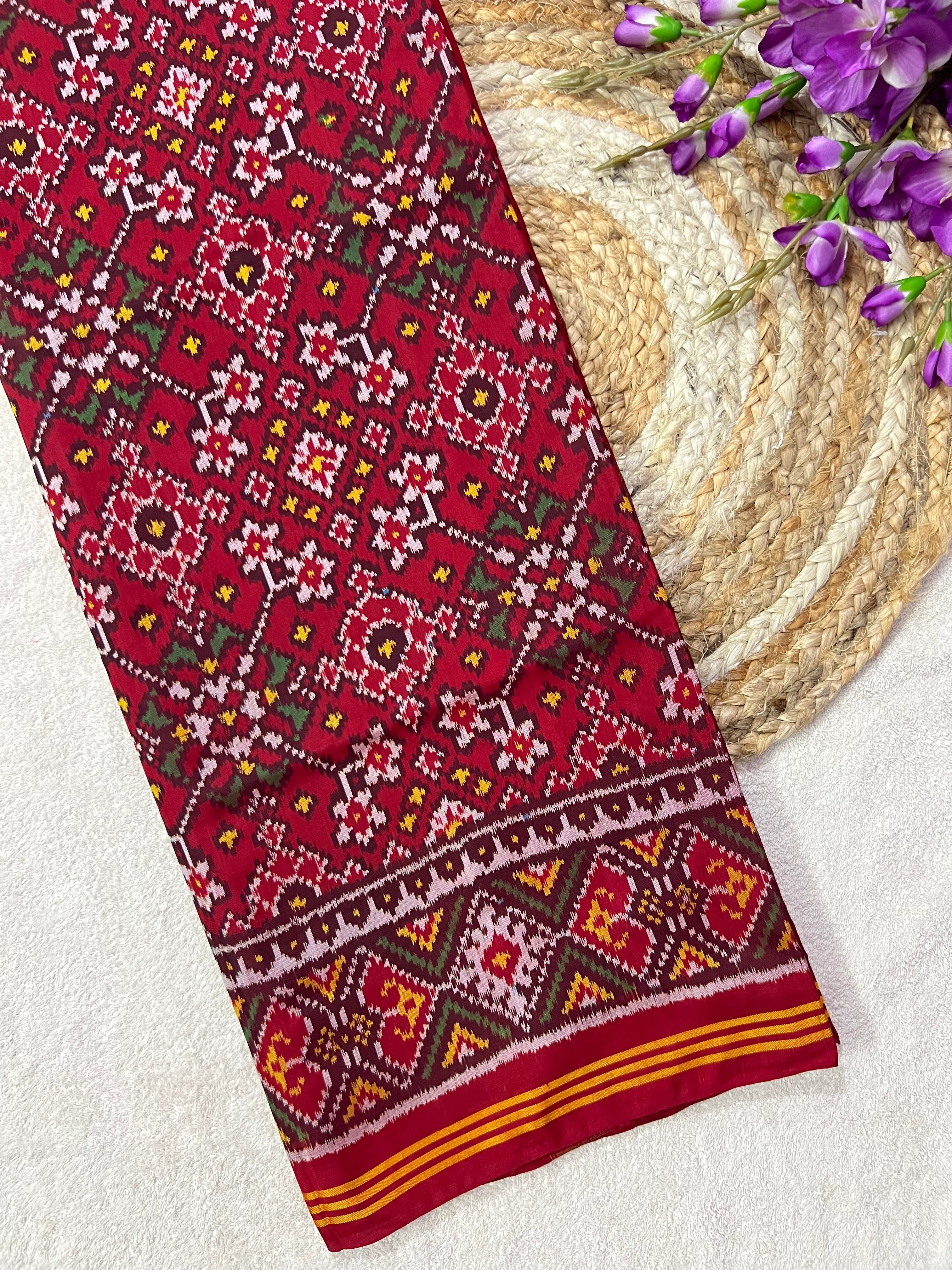 Red Navratna Traditional Design Handwoven Patola Silk Saree