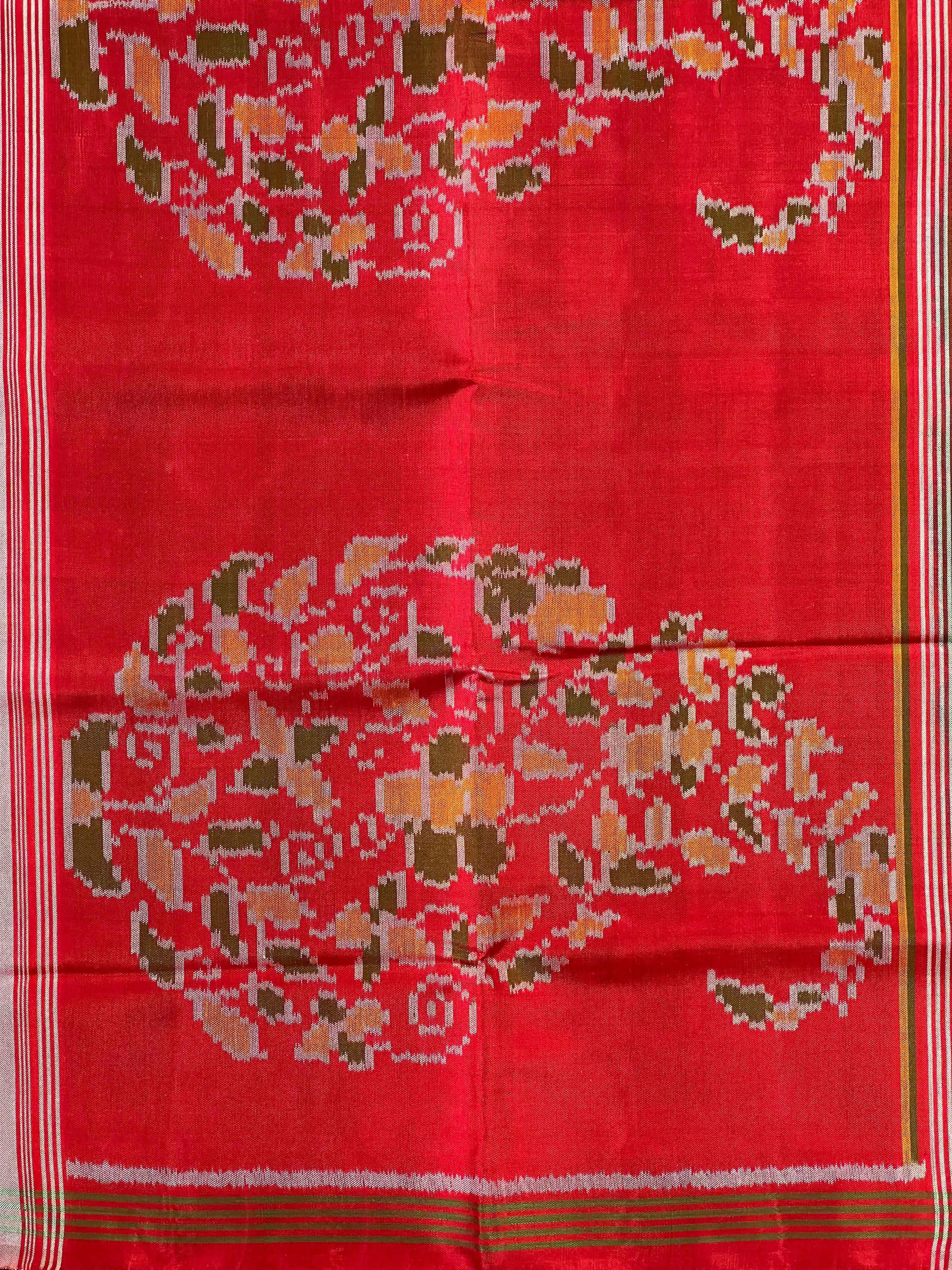 Fancy Design Red-Green Handwoven Patola Silk Saree