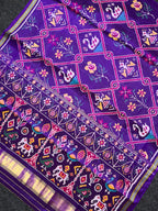 Purple Motifs With Flower Design Handwoven Patola Silk Saree