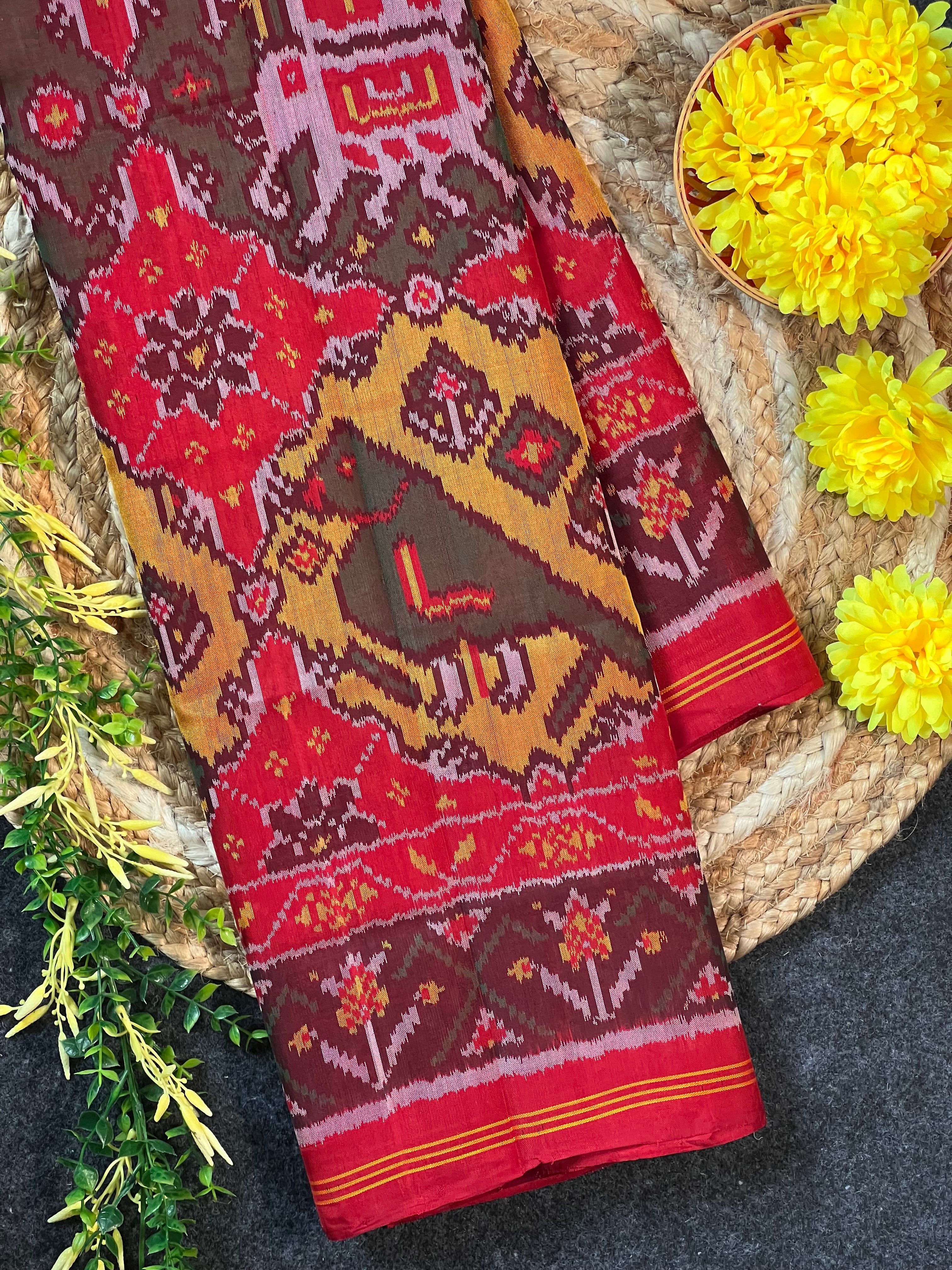 Handwoven Patola Silk Saree Elephant & Perrot Designer