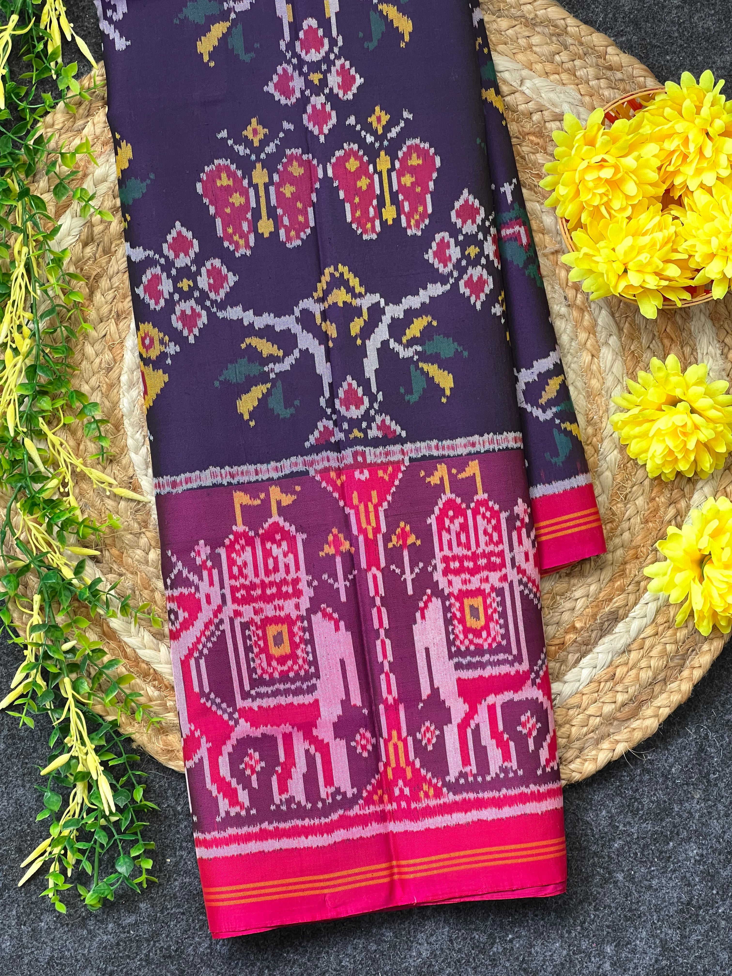 Skirt Border With Elephant Handwoven Patola Silk Saree Main image