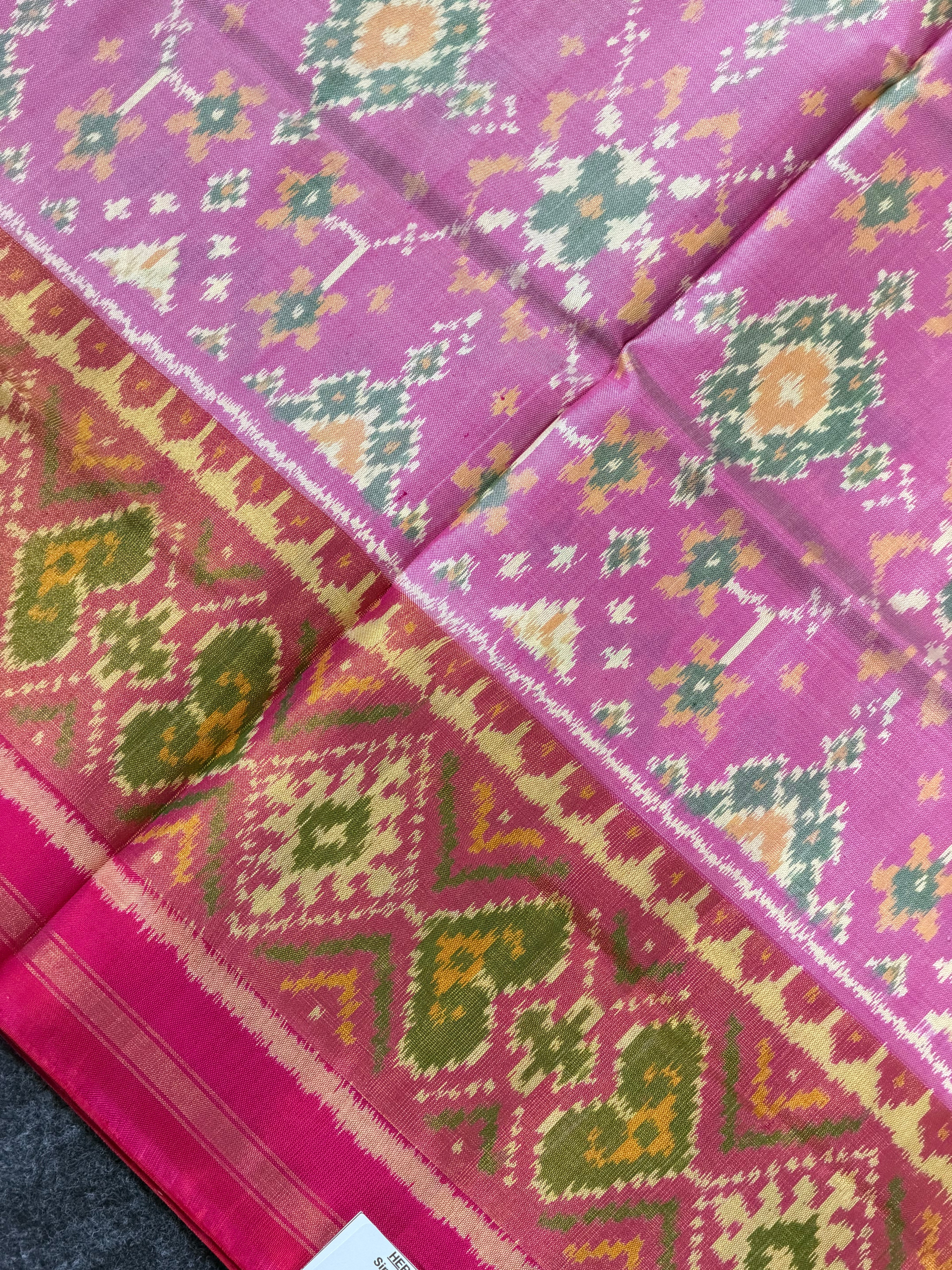 Baby pink navratna Handwoven Patola Silk Saree