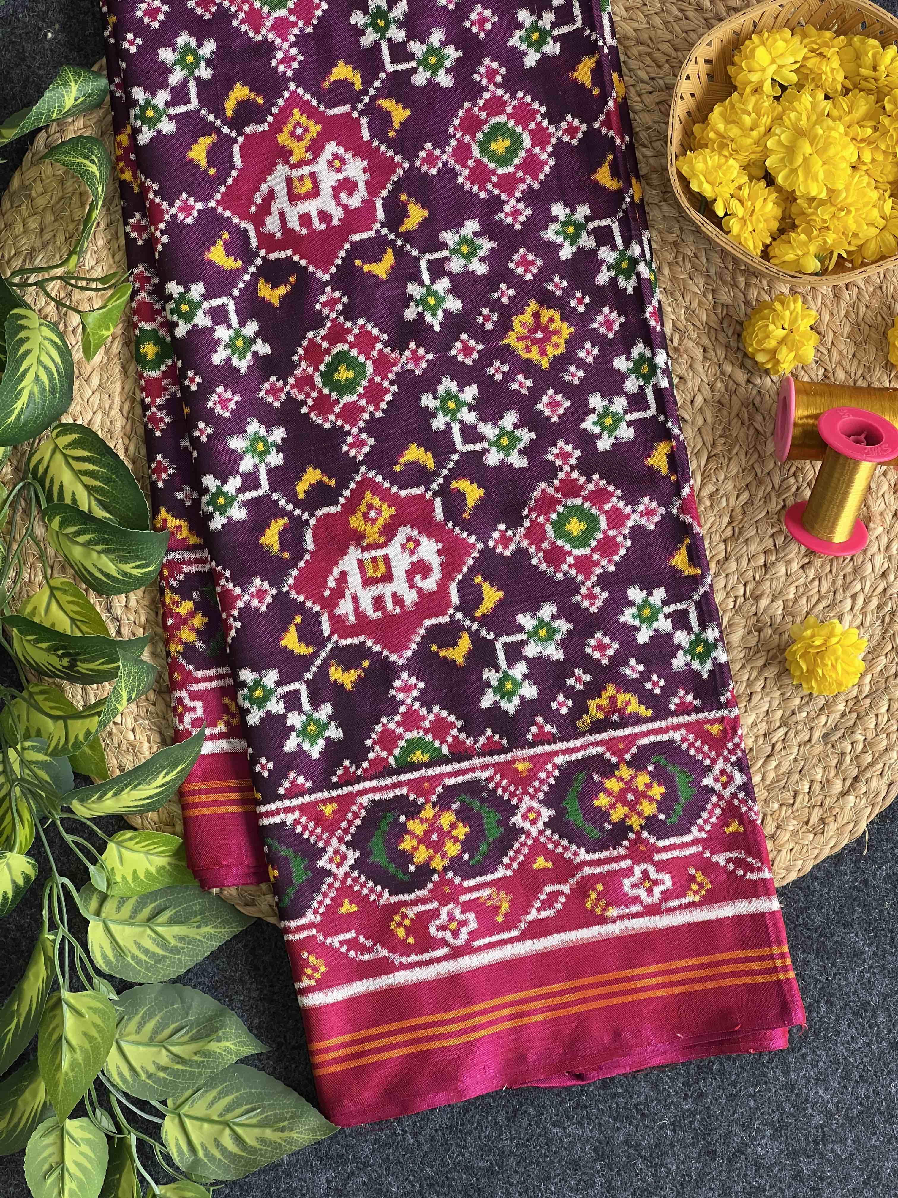 Navratna-Elephant Traditional Design Handwoven Double Ikat Patola Silk Saree