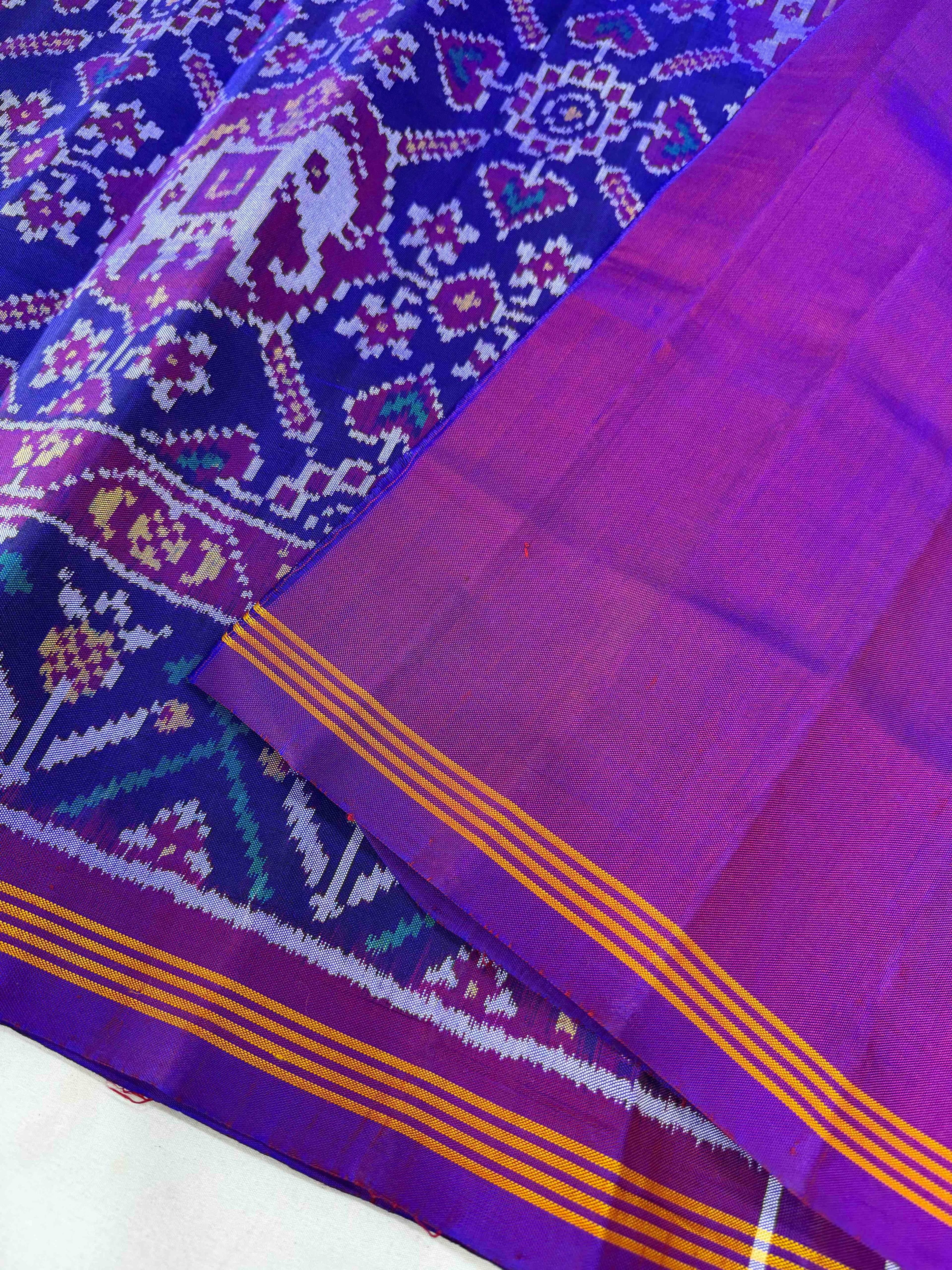 Blue Fusion Design Handwoven Patola Silk Saree