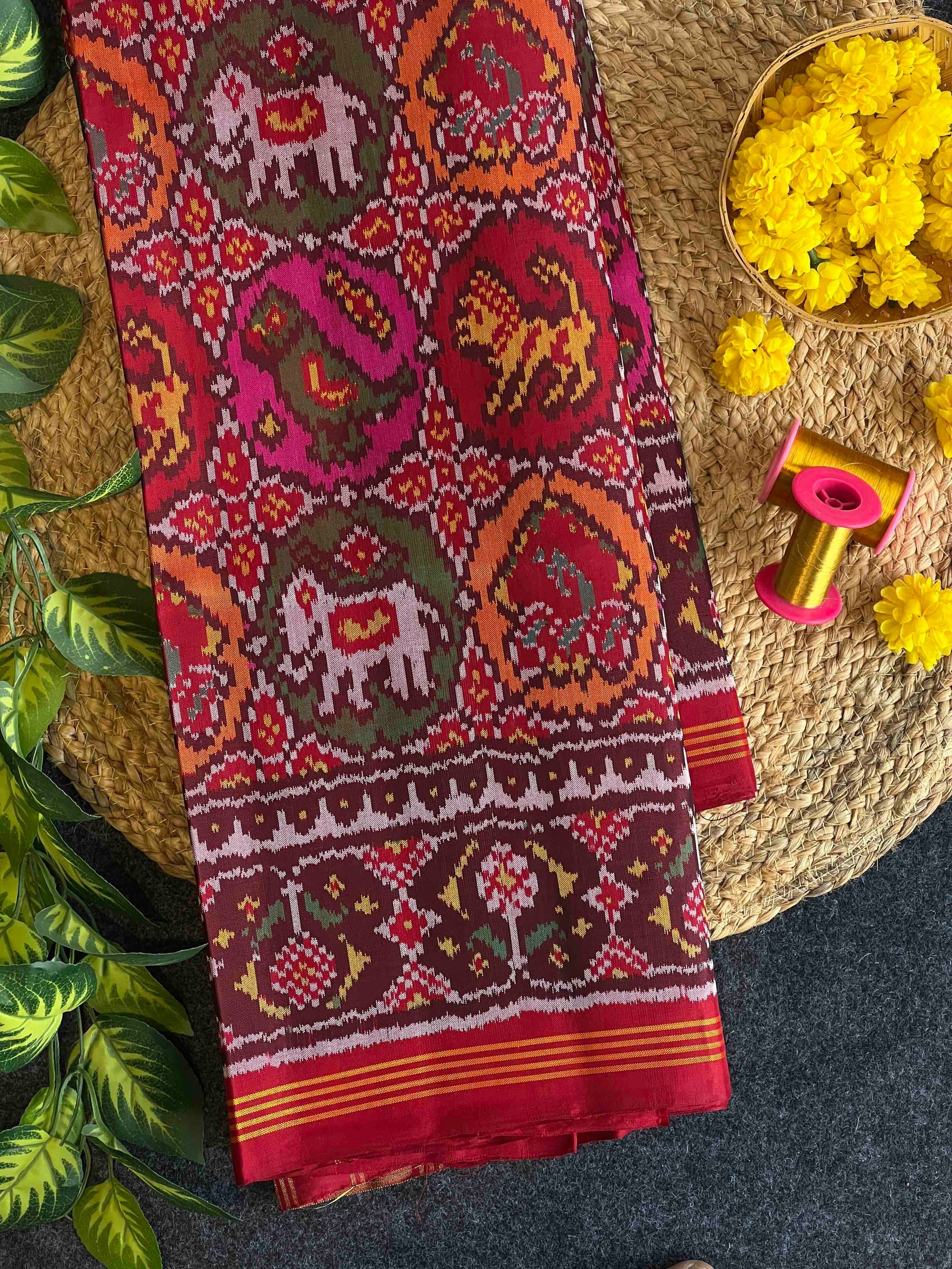 Small Motif Design Handwoven Patola Silk Saree